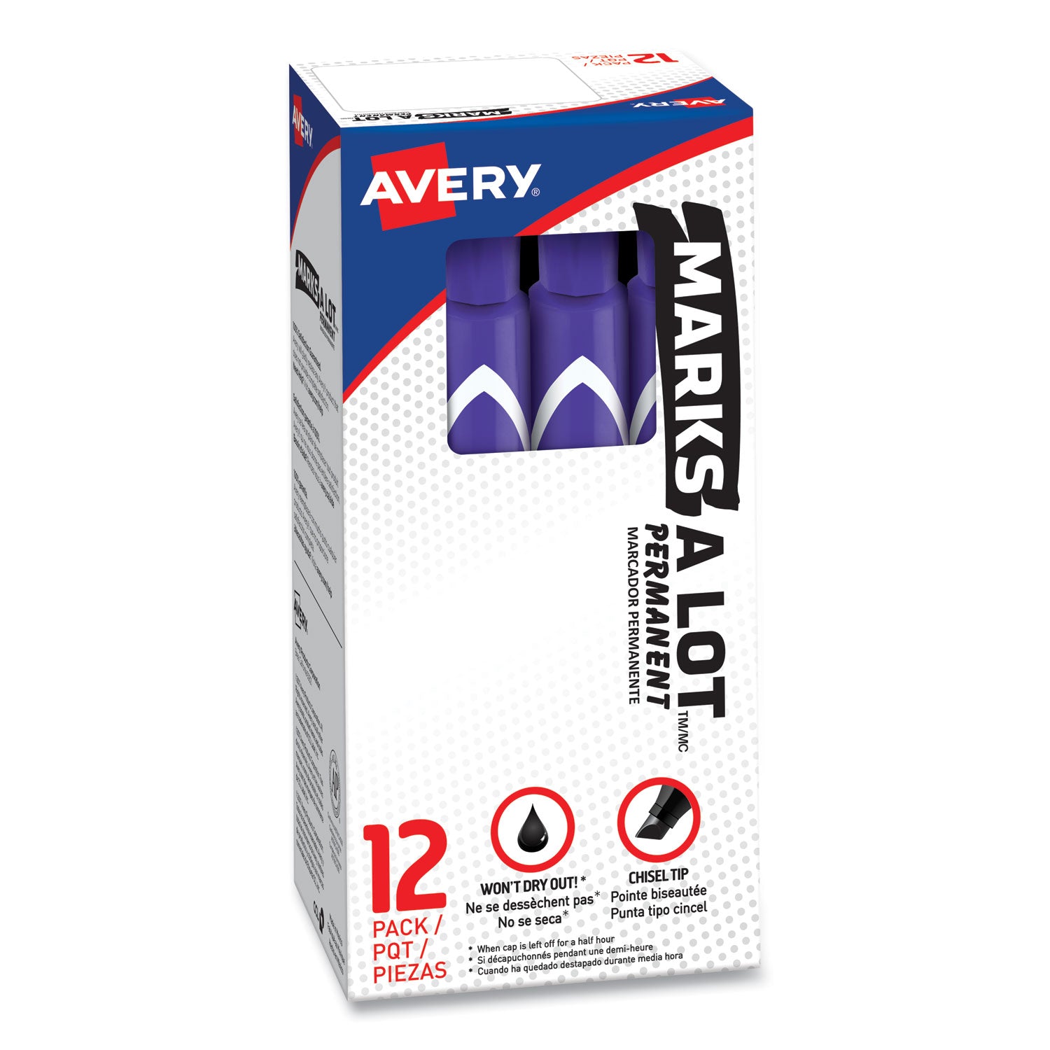 Avery® Marks A Lot Large Desk-Style Permanent Marker, Broad Chisel Tip, Purple, Dozen (8884)