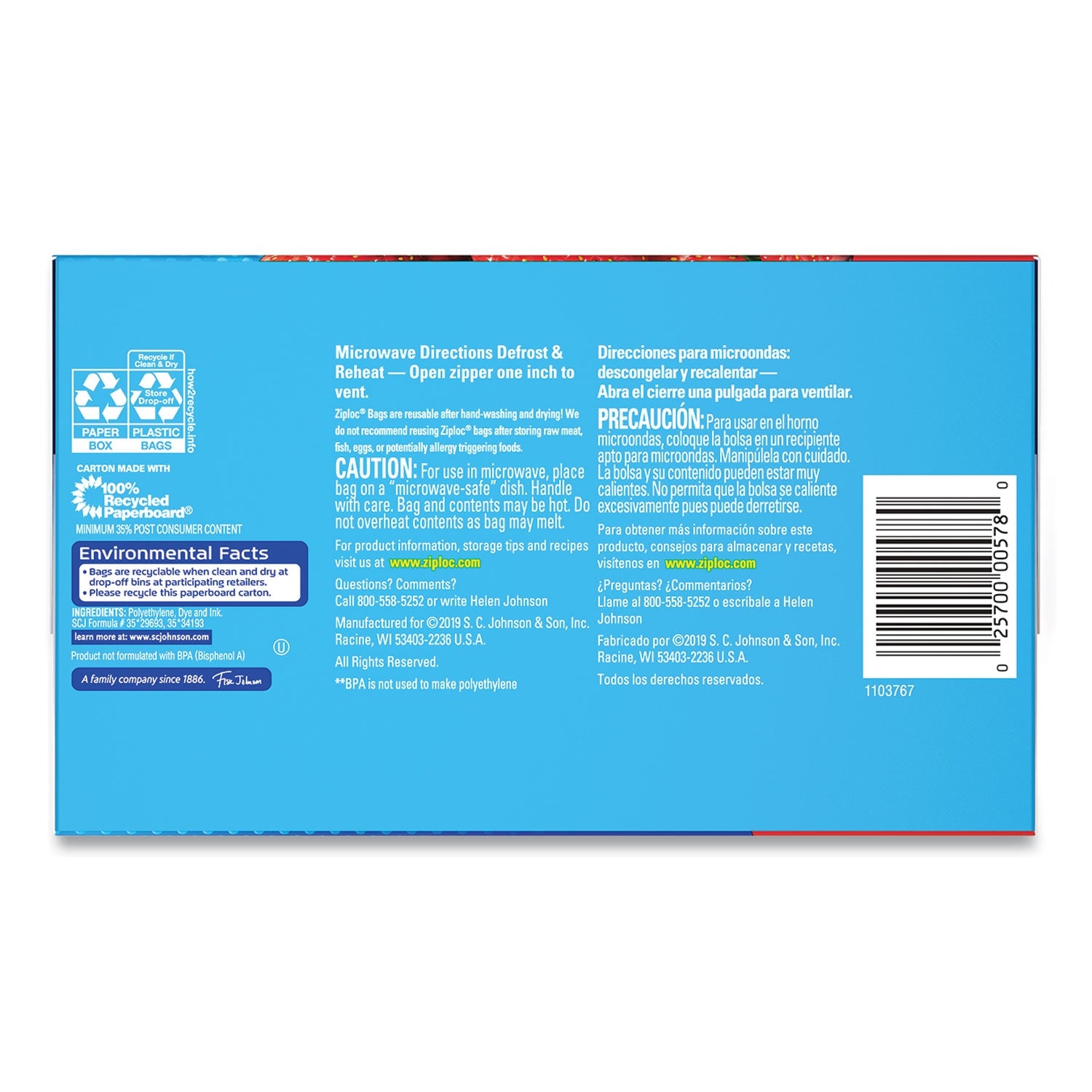 Ziploc® Seal Top Bags, Gallon, 10.75" x 10.56", Clear, 75/Box