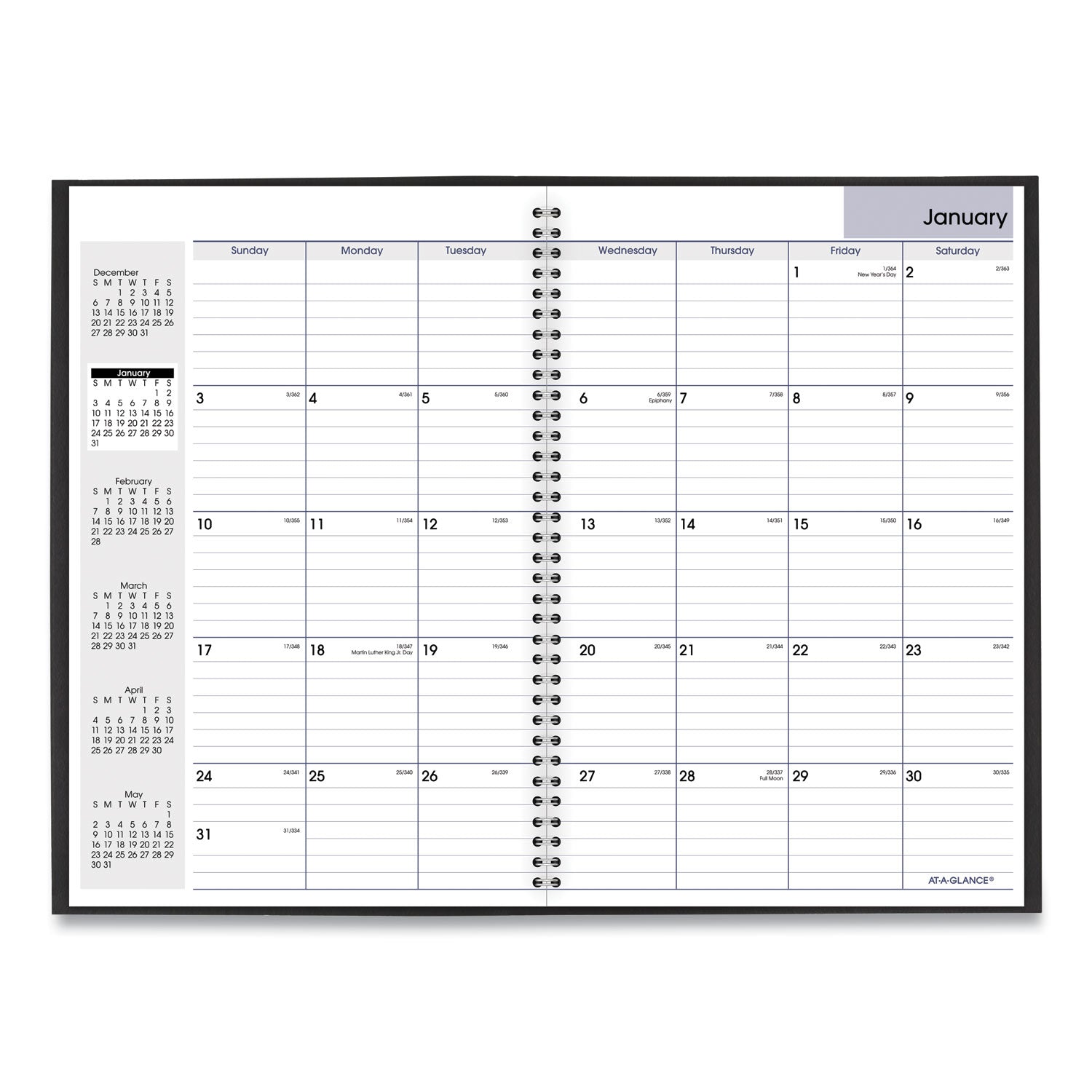 AT-A-GLANCE® DayMinder Monthly Planner, Ruled Blocks, 12 x 8, Black Cover, 14-Month: Dec 2024 to Jan 2026