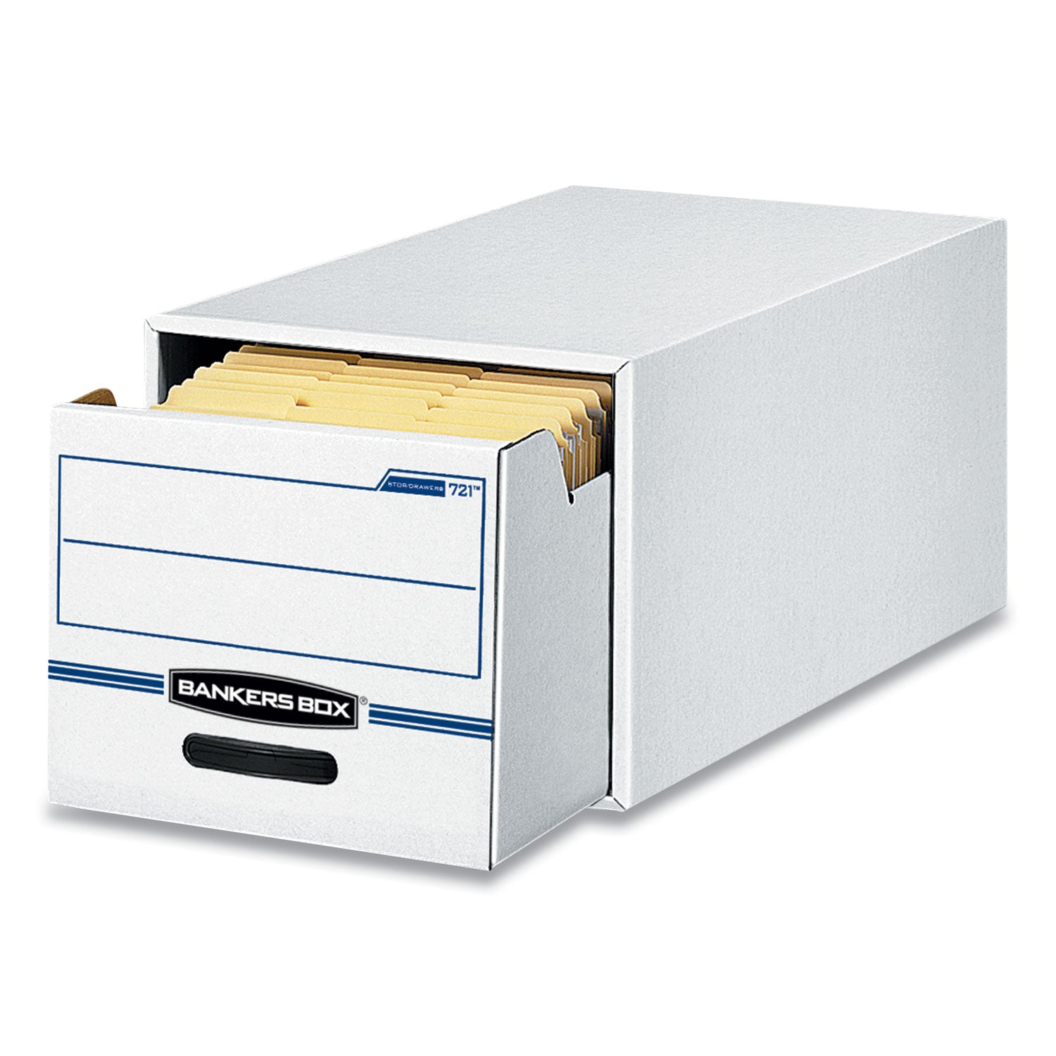 Bankers Box® Stor/drawer Basic Space-Savings Storage Drawers, Letter Files, 14" X 25.5" X 11.5", White/blue, 6/carton