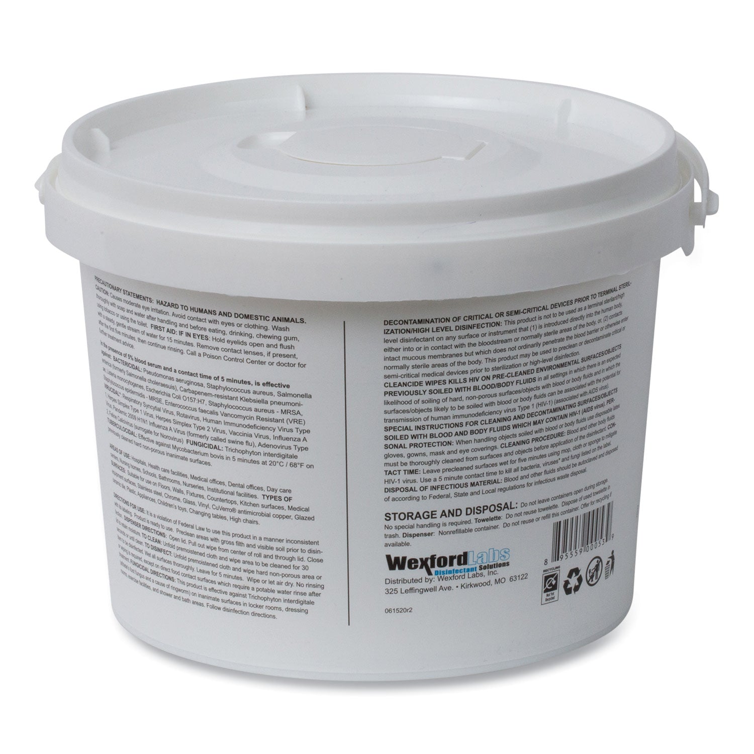 Wexford Labs CleanCide Disinfecting Wipes, 1-Ply, 8 x 5.5, Fresh Scent, White, 400/Tub