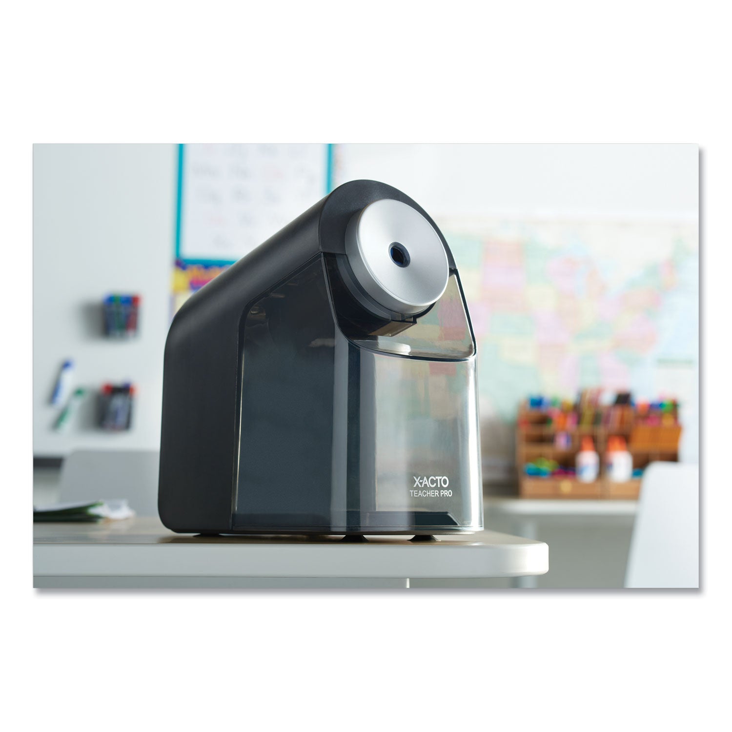 X-ACTO® Model 1675 Teacherpro Classroom Electric Pencil Sharpener, Ac-Powered, 4 X 7.5 X 8, Black/silver/smoke