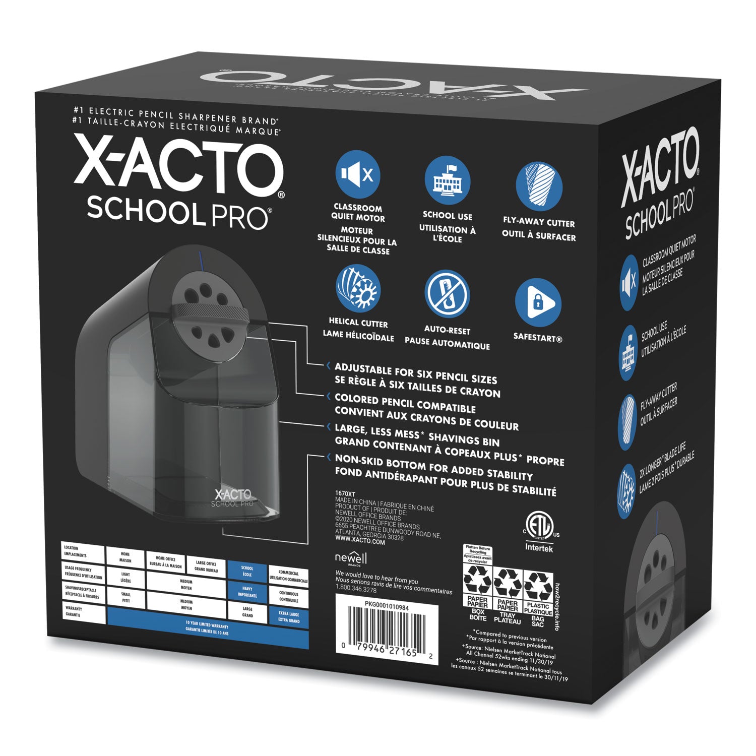 X-ACTO® Model 1670 School Pro Classroom Electric Pencil Sharpener, Ac-Powered, 4 X 7.5 X 7.5, Black/gray/smoke
