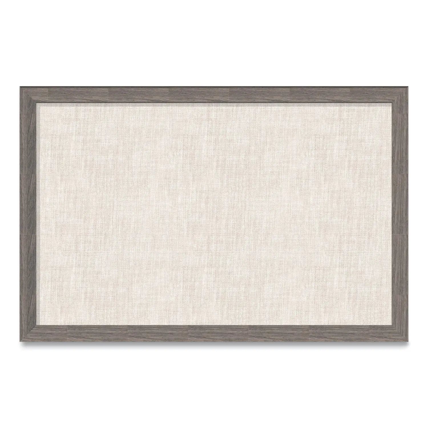 Linen Bulletin Board with Rustic Frame, 35 x 23, Beige Surface, Brown Frame