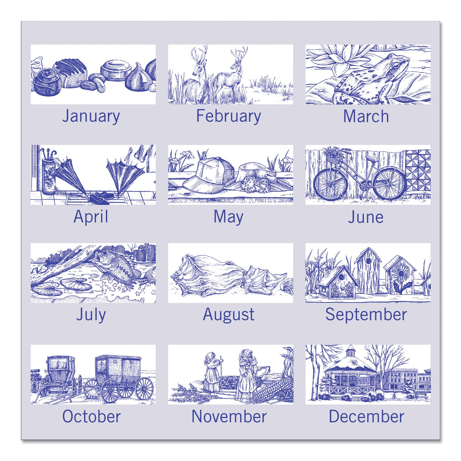 AT-A-GLANCE® Illustrator's Edition Wall Calendar, Victorian Illustrations Artwork, 12 x 12, White/Blue Sheets, 12-Month (Jan to Dec): 2025