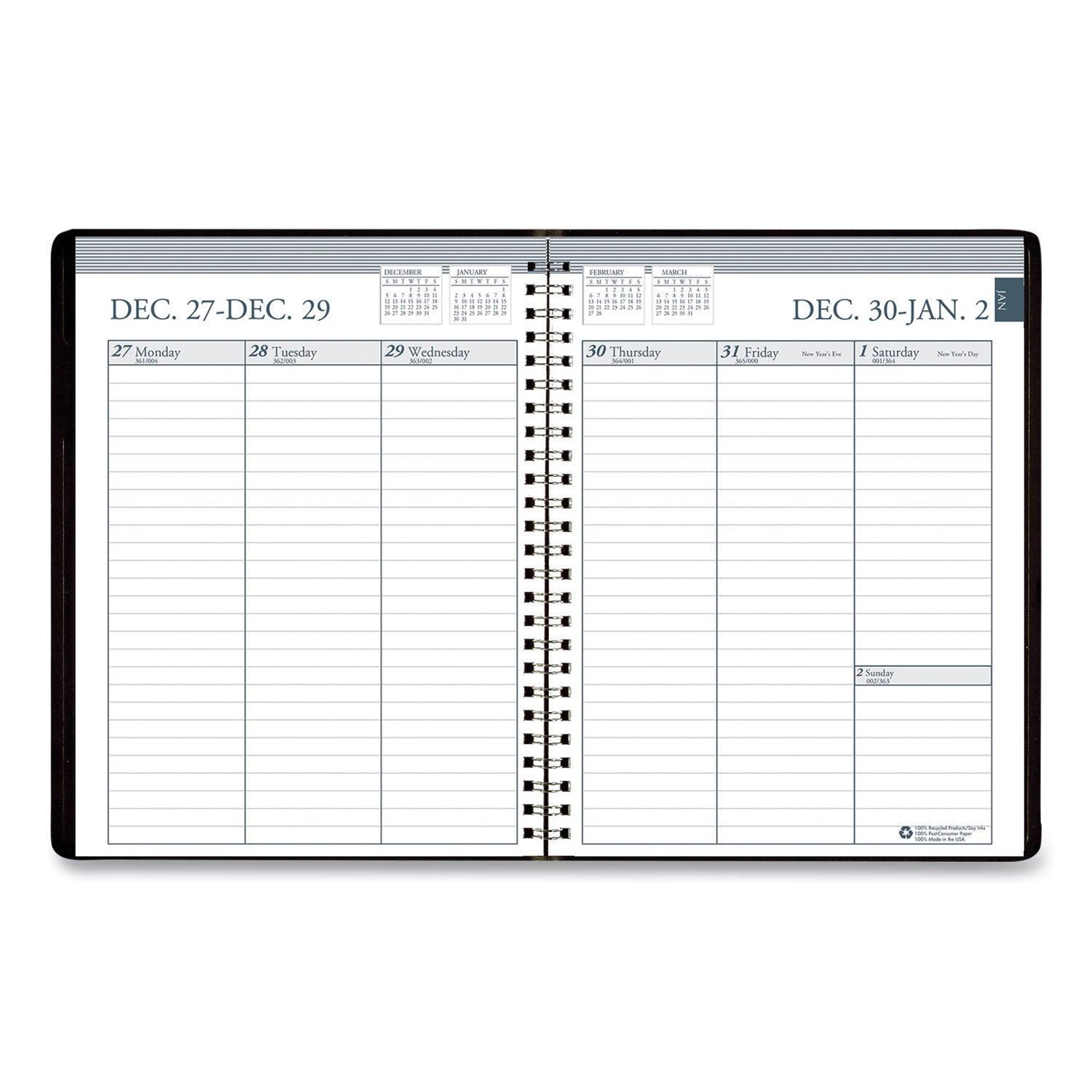 House of Doolittle™ Recycled Weekly Appointment Book Ruled without Appointment Times, 8.75 x 6.88, Black Cover, 12-Month (Jan to Dec): 2025