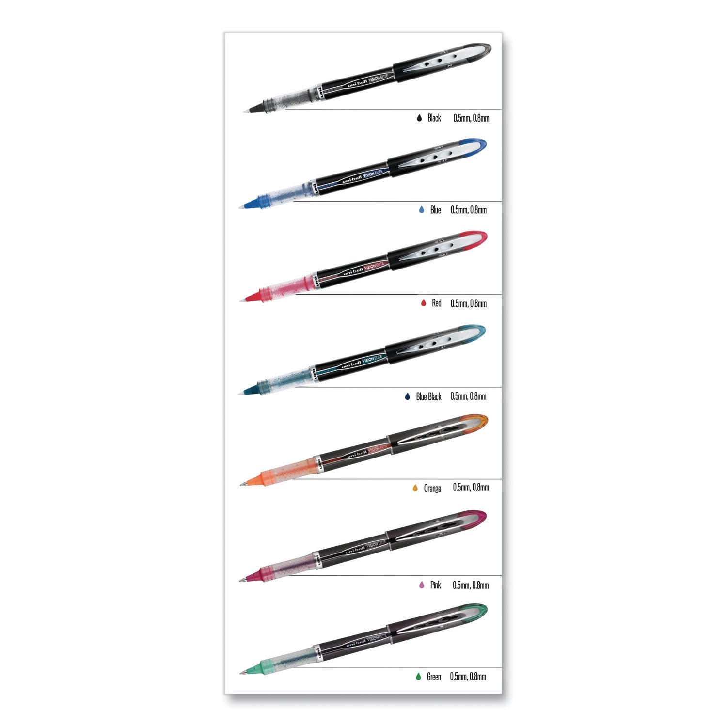 uniball® VISION ELITE Hybrid Gel Pen, Stick, Bold 0.8 mm, Assorted Ink and Barrel Colors, 8/Pack