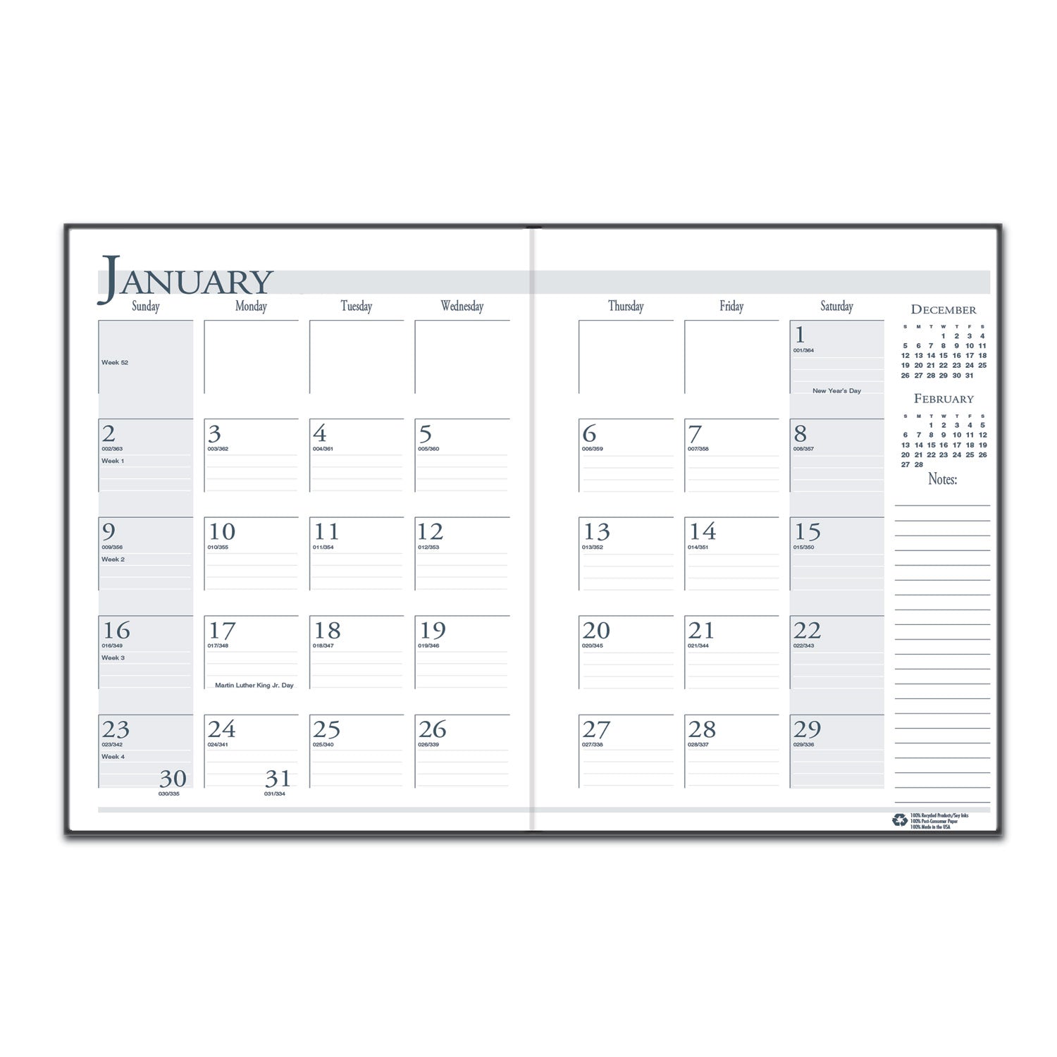 House of Doolittle™ Recycled Ruled 14-Month Planner with Leatherette Cover, 10 x 7, Black Cover, 14-Month: Dec 2024 to Jan 2026