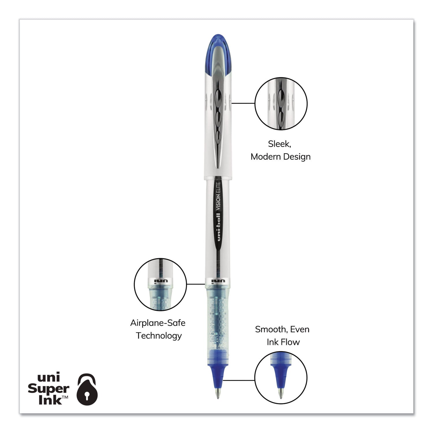 uniball® VISION ELITE Hybrid Gel Pen, Stick, Bold 0.8 mm, Assorted Ink and Barrel Colors, 8/Pack