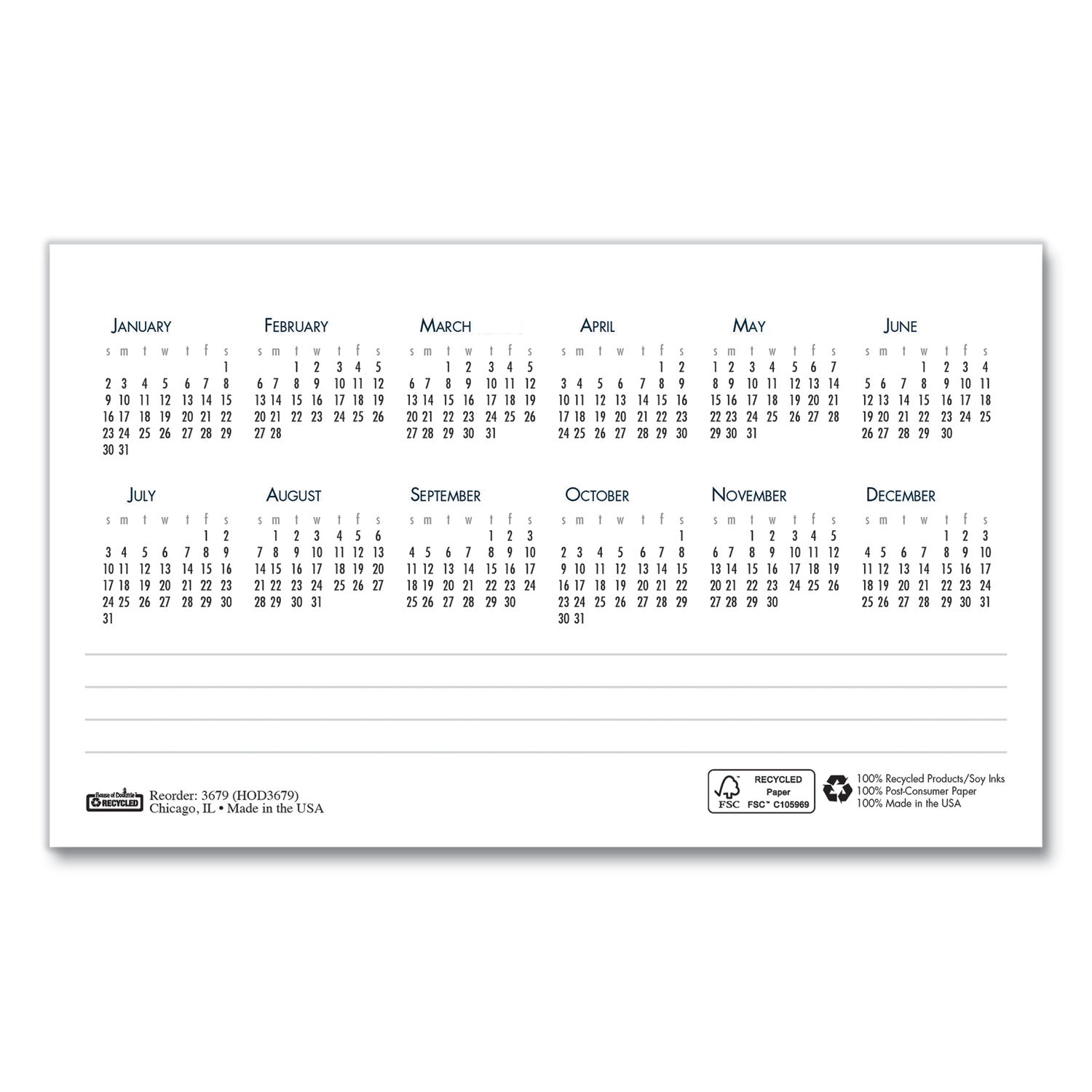 House of Doolittle™ Bar Harbor Recycled Desk Tent Monthly Calendar, 7 x 4.25, White/Blue Sheets, 12-Month (Jan to Dec): 2025