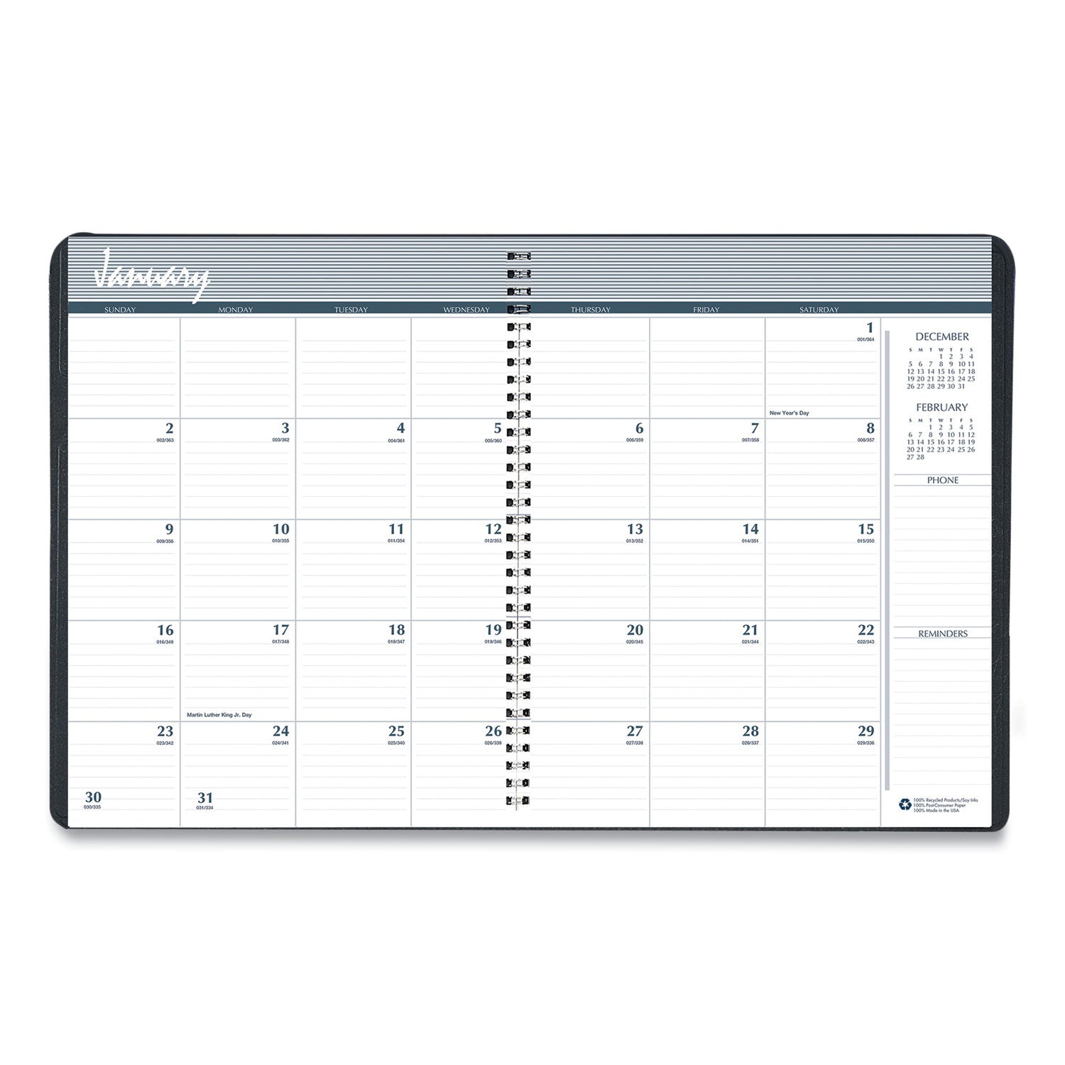 House of Doolittle™ 14-Month Recycled Ruled Monthly Planner, 8.75 x 6.78, Black Cover, 14-Month: Dec 2024 to Jan 2026