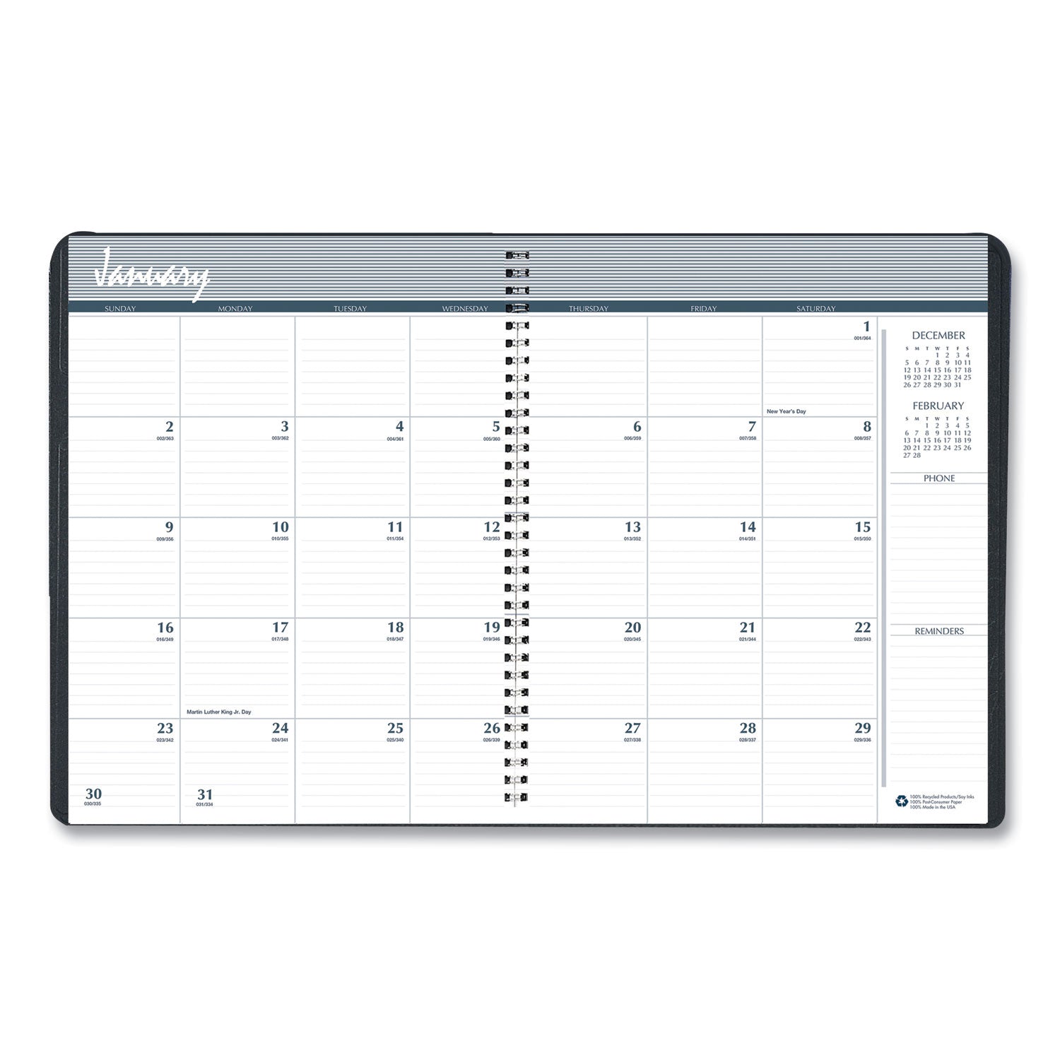 House of Doolittle™ Recycled Monthly 5-Year/62-Month Planner, 11 x 8.5, Black Cover, 62-Month: Dec 2024 to Jan 2030