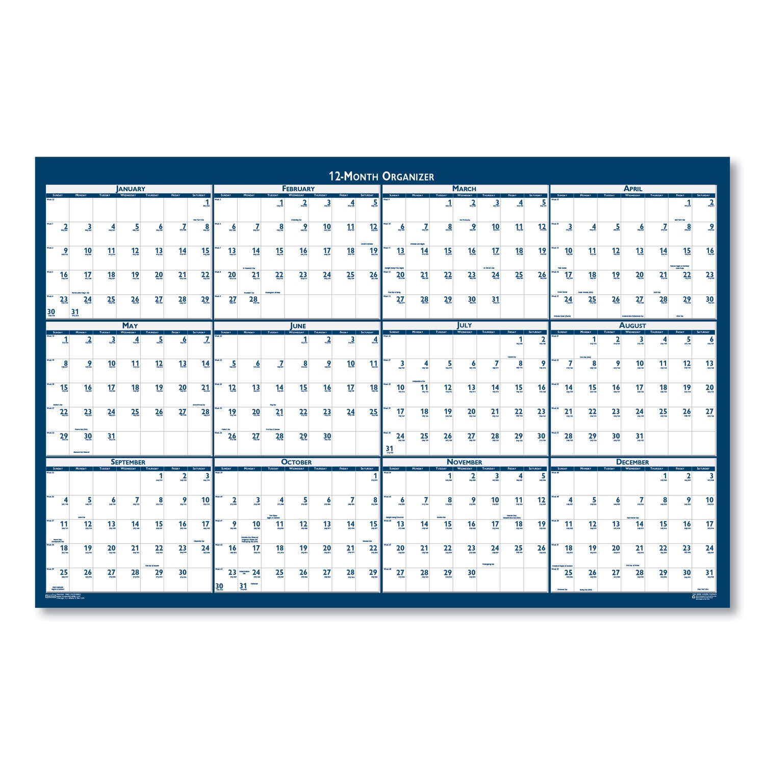 House of Doolittle™ Recycled Yearly Reversible Wall Calendar Non-Laminated, 24 x 37, White/Blue Sheets, 12-Month (Jan to Dec): 2025