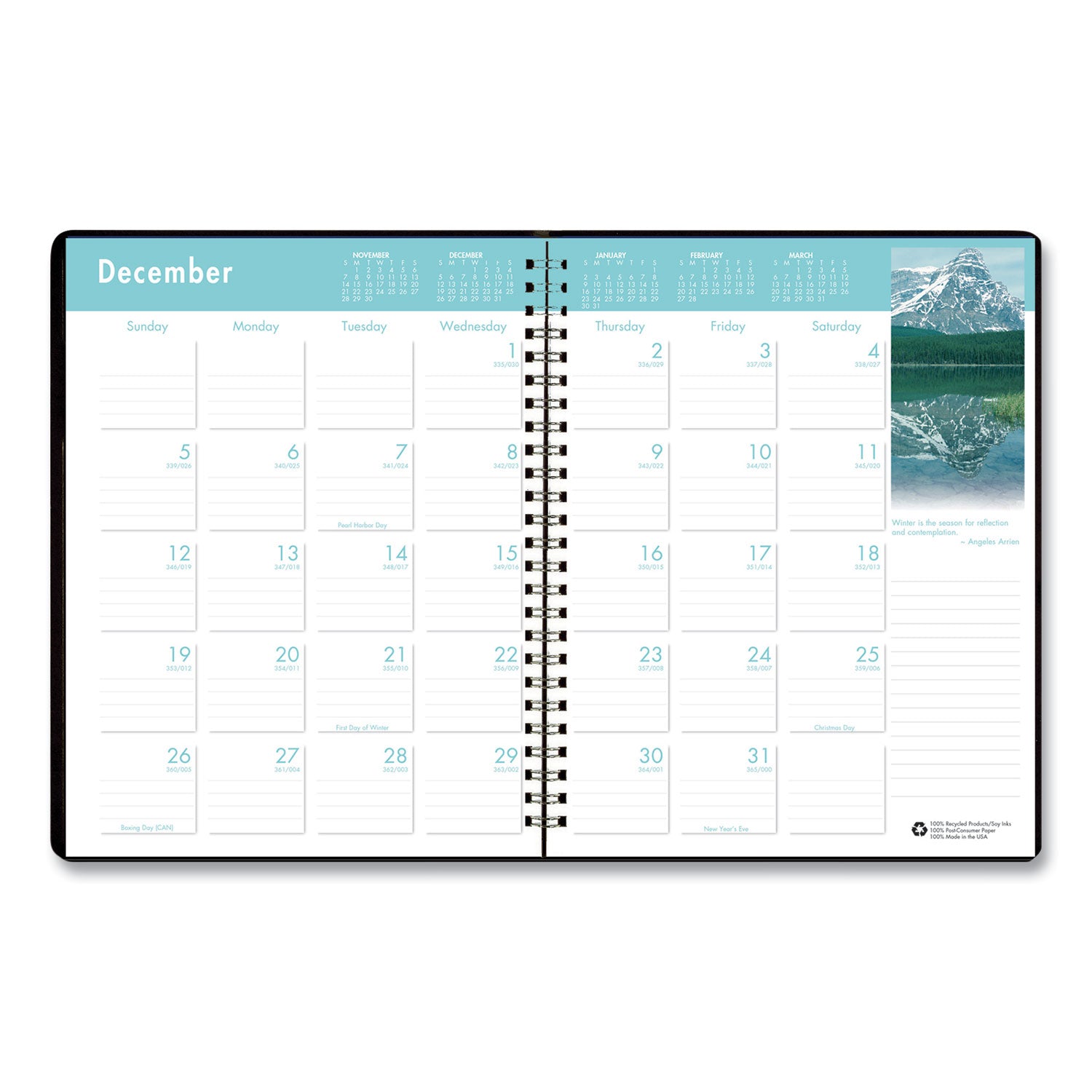 House of Doolittle™ Earthscapes Recycled Ruled Monthly Planner, Landscapes Color Photos, 11 x 8.5, Black Cover, 14-Month: Dec 2024 to Jan 2026