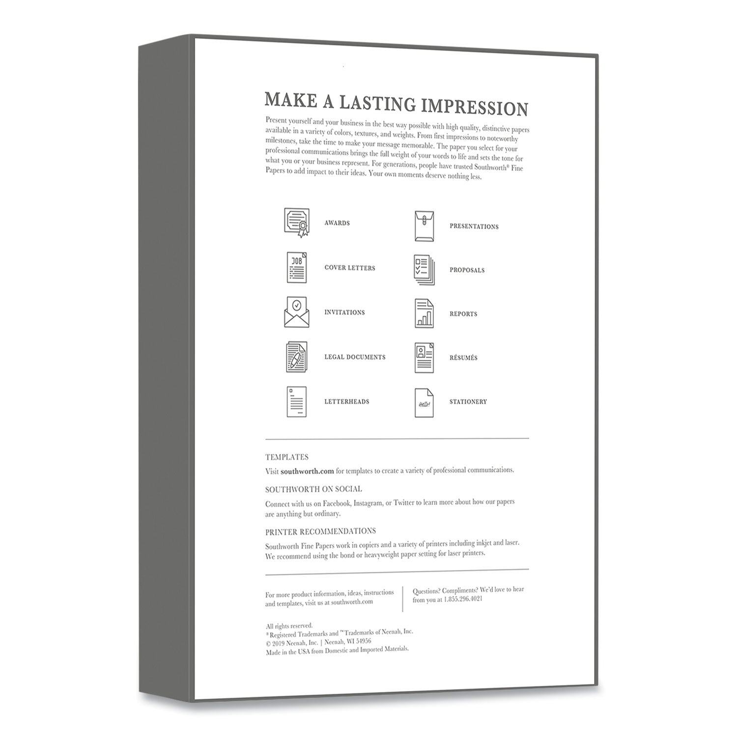 Southworth® 25% Cotton Business Paper, Red Margin Rule, 95 Bright, 20 lb Bond Weight, 8.5 x 11, White, 500 Sheets/Ream