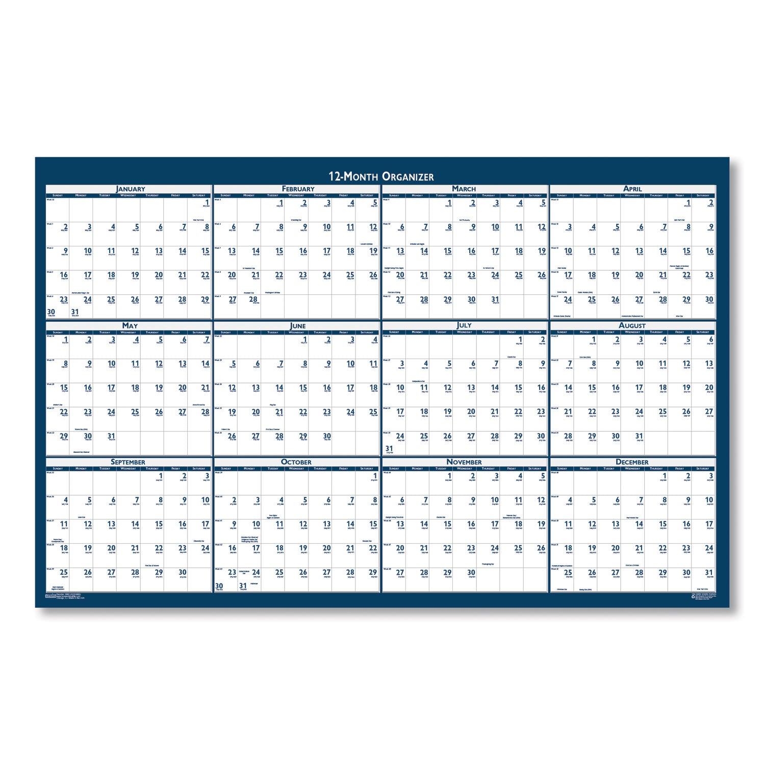 House of Doolittle™ Recycled Poster Style Reversible/Erasable Yearly Wall Calendar, 18 x 24, White/Blue/Gray Sheets, 12-Month (Jan to Dec): 2025