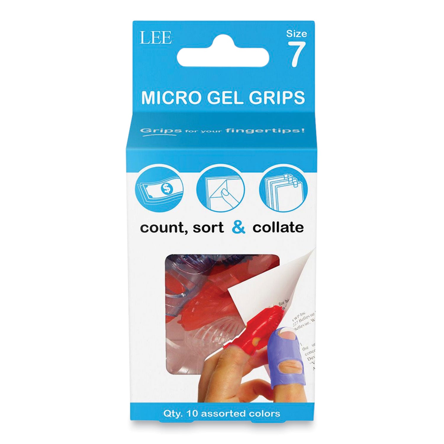 LEE Tippi Micro-Gel Fingertip Grips, Size 7, Medium, Assorted, 10/pack