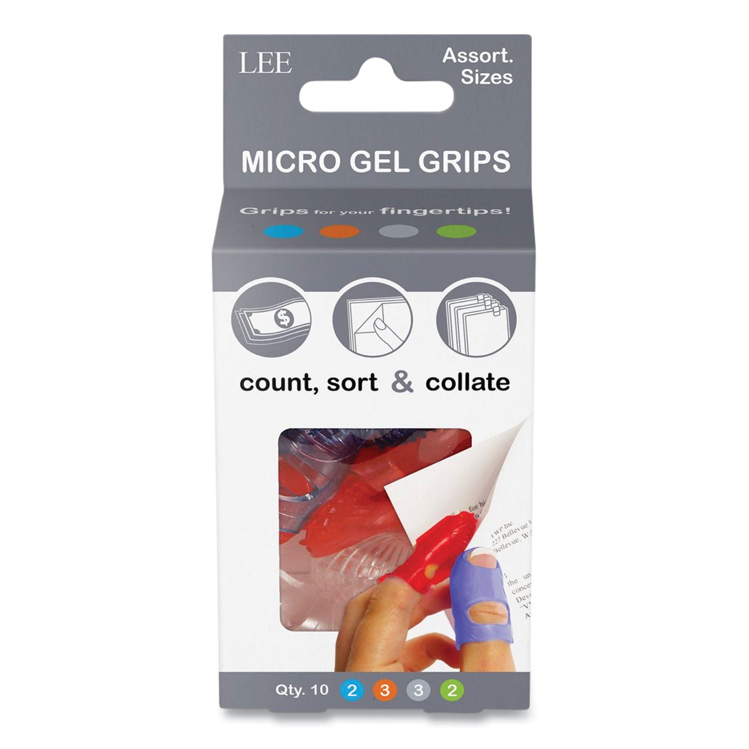 LEE Tippi Micro-Gel Fingertip Grips, Assorted Sizes, 10/pack