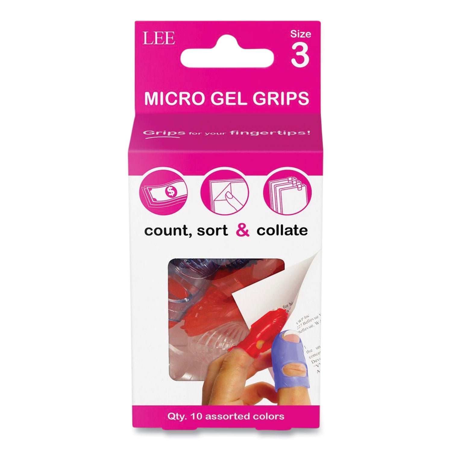 LEE Tippi Micro-Gel Fingertip Grips, Size 3, X-Small, Assorted, 10/pack