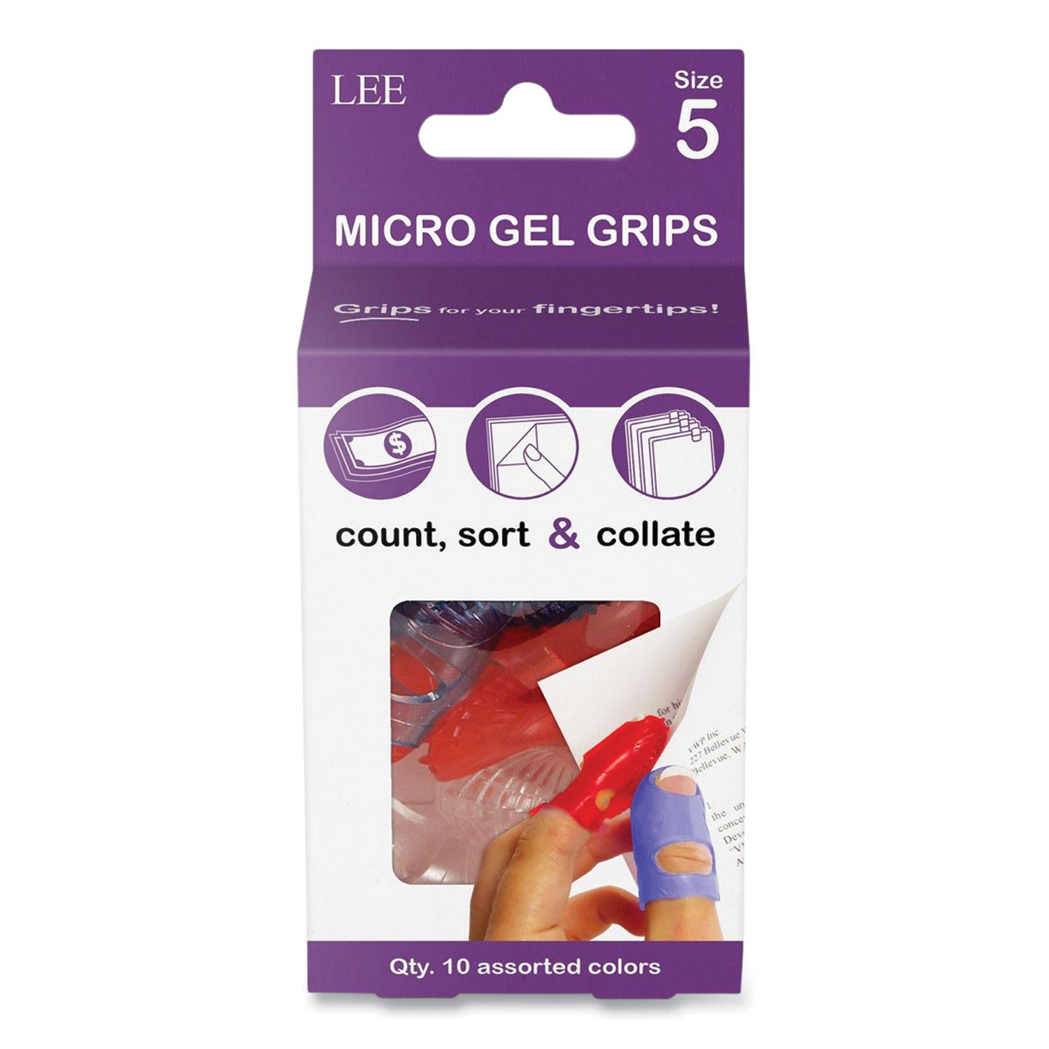 LEE Tippi Micro-Gel Fingertip Grips, Size 5, Small, Assorted, 10/pack