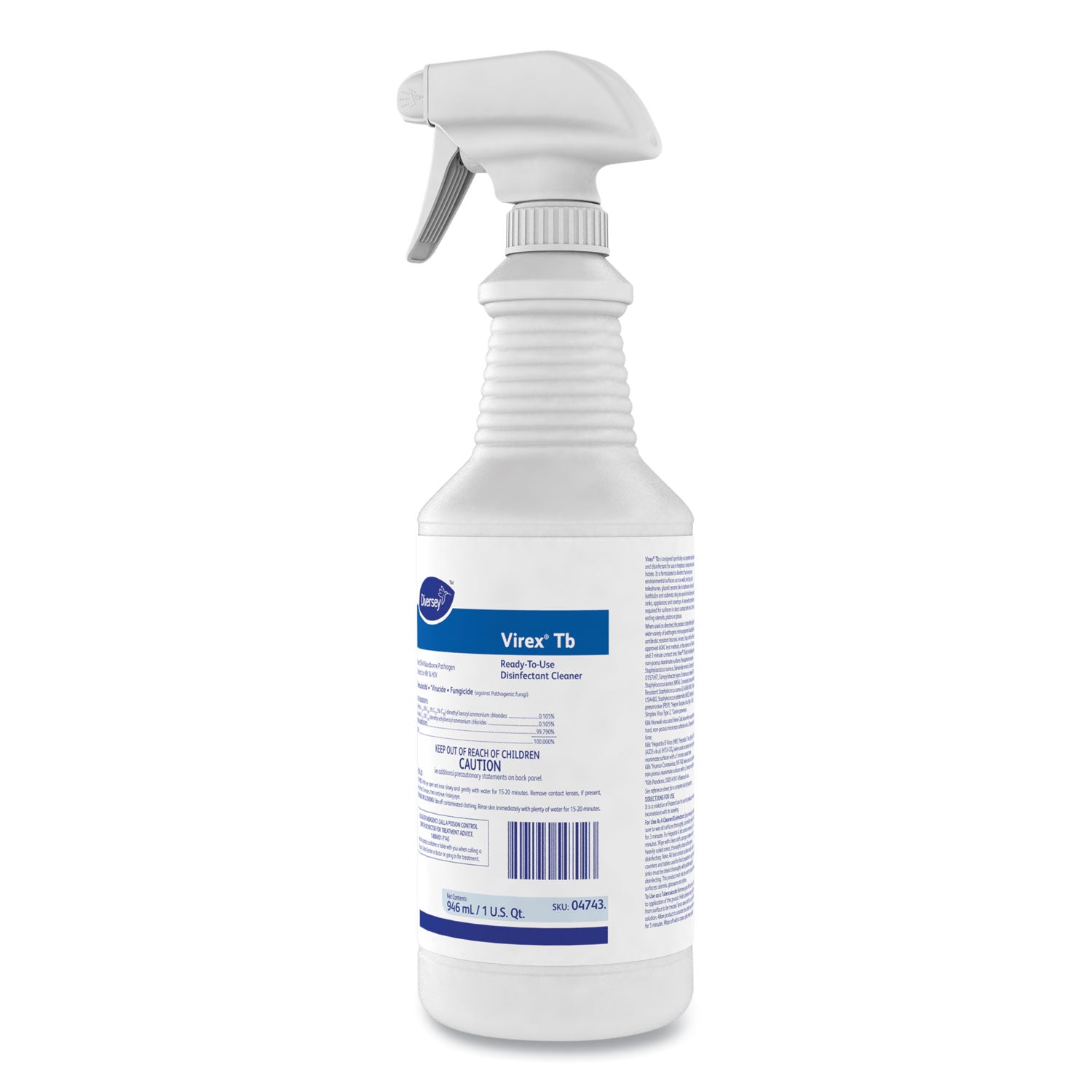 Diversey™ Virex Tb Disinfectant Cleaner, Lemon Scent, Liquid, 32 Oz Bottle, 12/carton