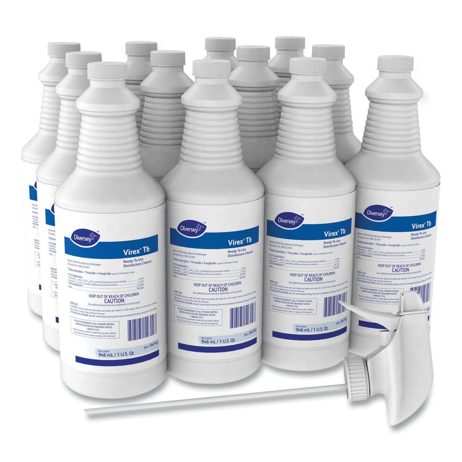 Diversey™ Virex Tb Disinfectant Cleaner, Lemon Scent, Liquid, 32 Oz Bottle, 12/carton