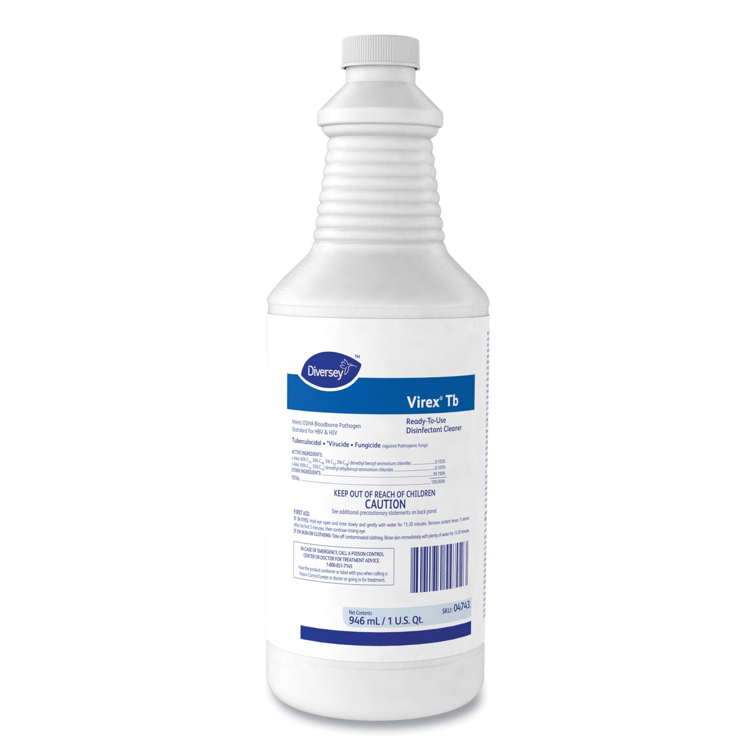 Diversey™ Virex Tb Disinfectant Cleaner, Lemon Scent, Liquid, 32 Oz Bottle, 12/carton