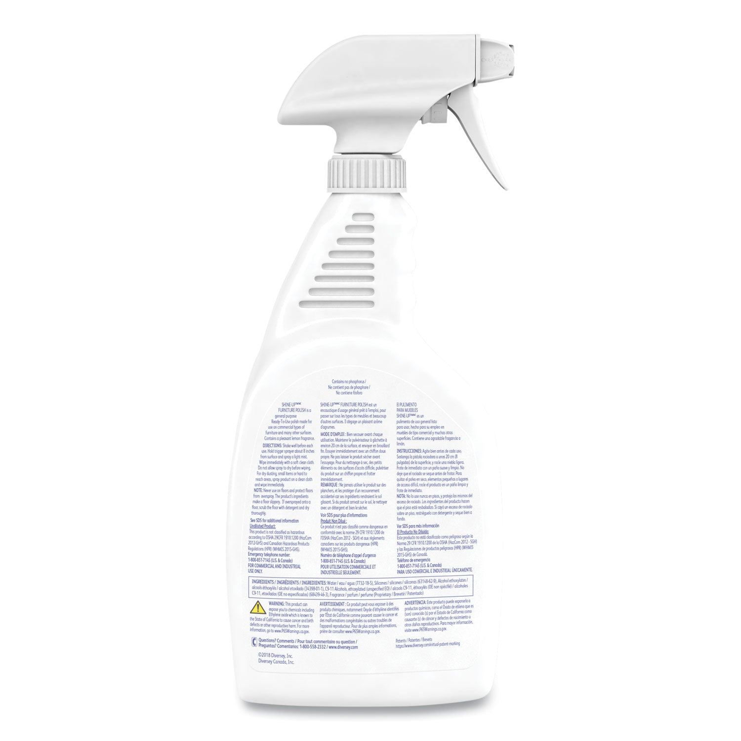 Diversey™ Shine-Up Furniture Cleaner, Lemon Scent, 32 oz, Trigger Spray Bottle, 12/Carton