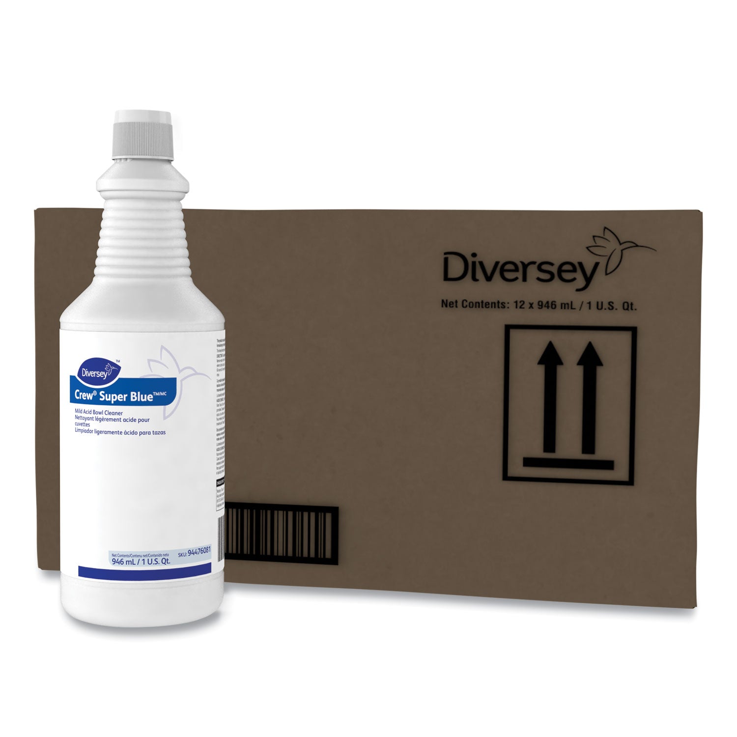 Diversey™ Crew Super Blue Mild Acid Bowl Cleaner, Citrus, 32 Oz Squeeze Bottle, 12/carton