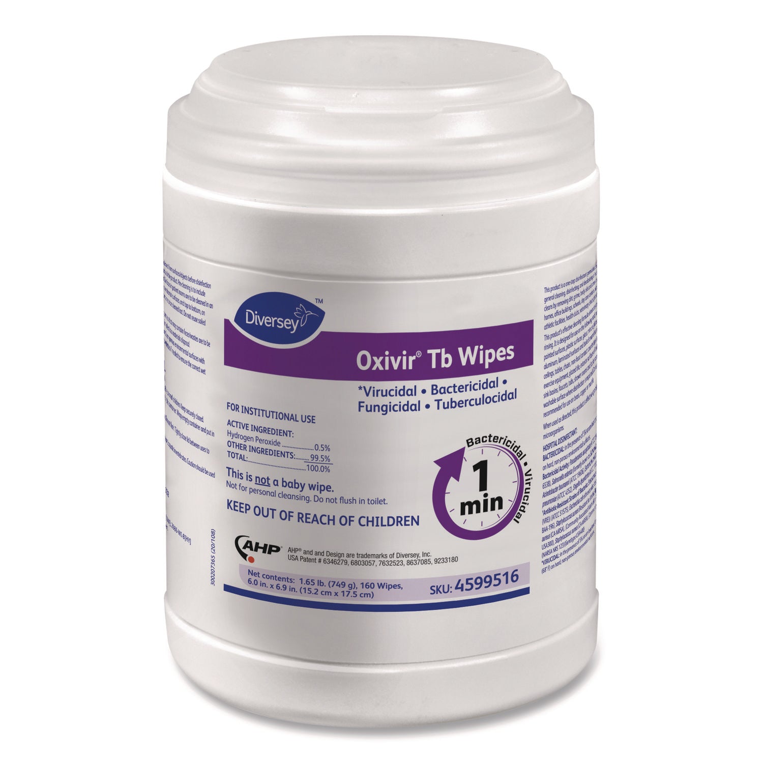 Diversey™ Oxivir TB Disinfectant Wipes, 7 x 6, White, 160/Canister, 12 Canisters/Carton
