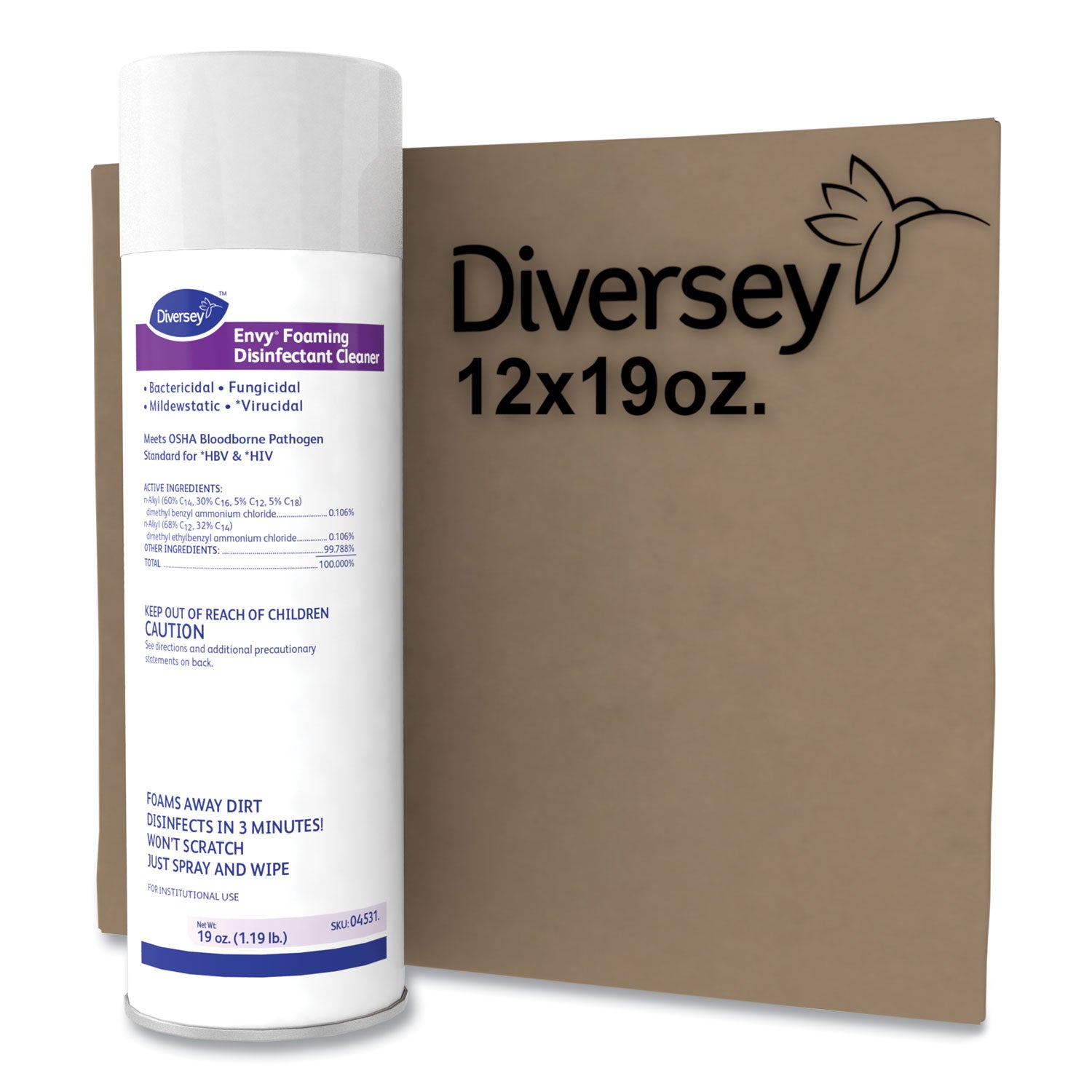 Diversey™ Envy Foaming Disinfectant Cleaner, Lavender Scent, 19 Oz Aerosol Spray, 12/carton