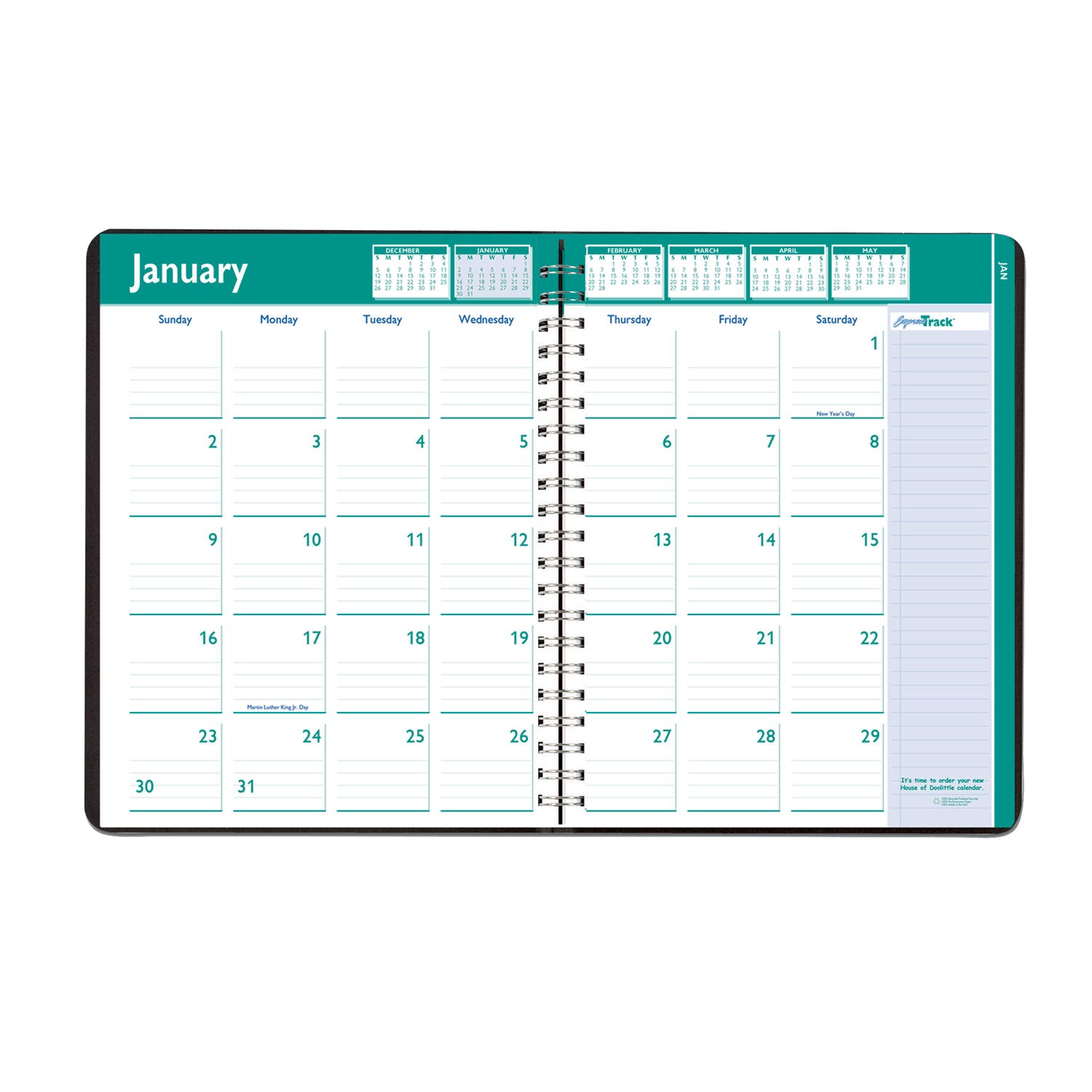 House of Doolittle™ Express Track Recycled Weekly Appointment Book/Monthly Planner, 11 x 8.5, Black Cover, 13-Month: Jan 2025 to Jan 2026