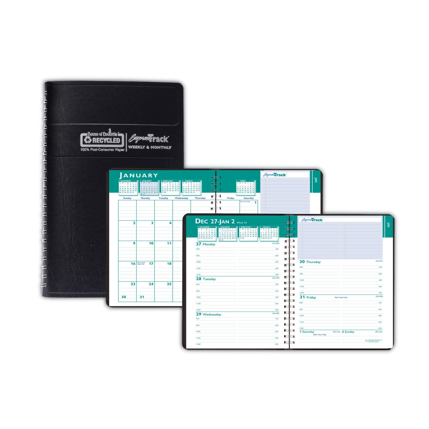 Express Track Recycled Weekly Appointment Book/Monthly Planner, 8 x 5, Black Cover, 13-Month: Jan 2025 to Jan 2026