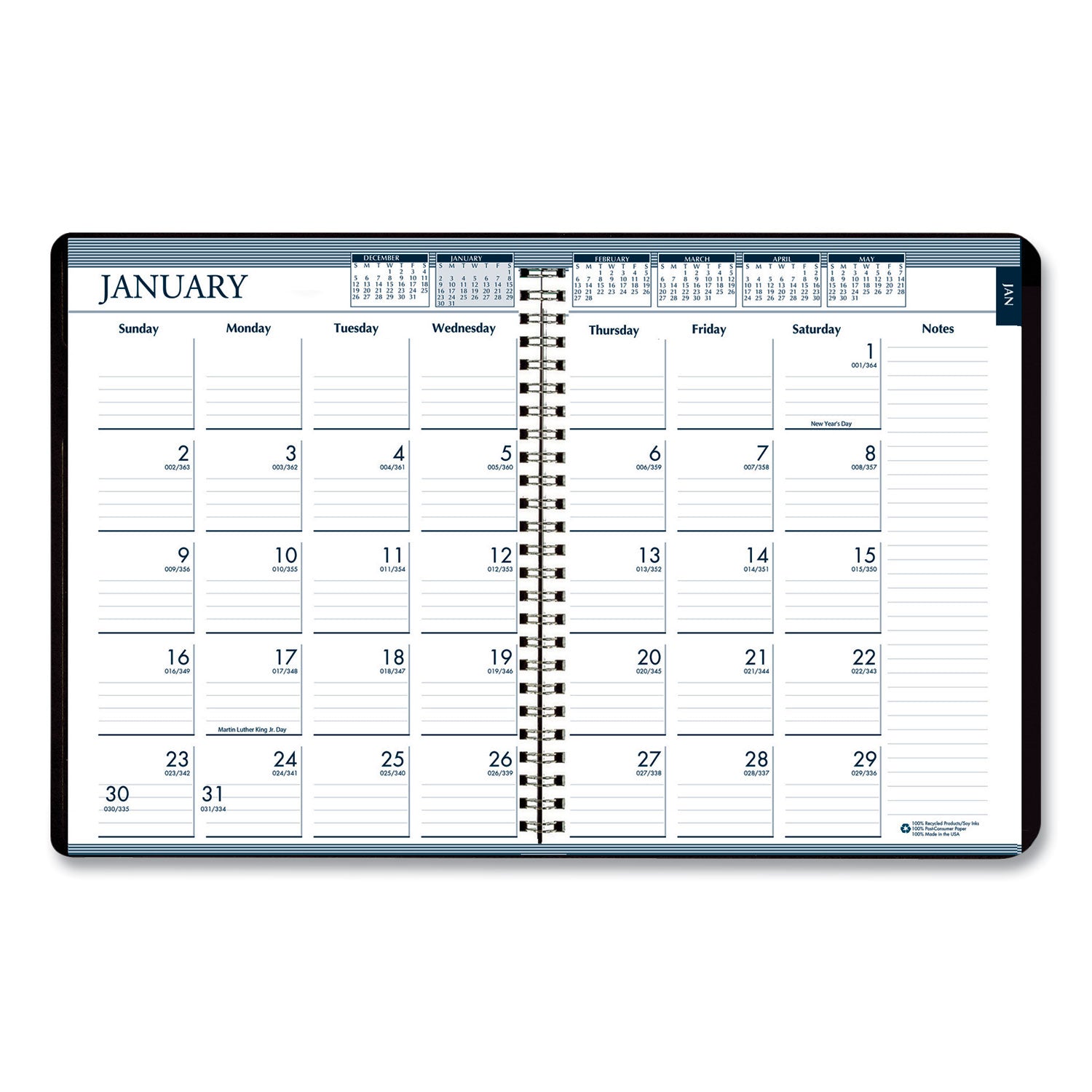 House of Doolittle™ Recycled Monthly Weekly 7 Day Planner, 8.75 x 6.88, Black Cover, 12-Month (Jan to Dec): 2025