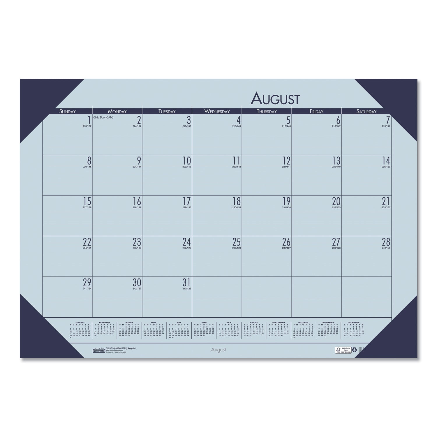 EcoTones Recycled Academic Desk Pad Calendar, 18.5 x 13, Orchid Sheets, Cordovan Corners, 12-Month (Aug to July): 2024-2025