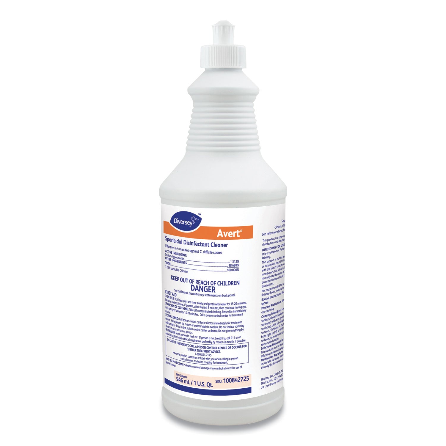 Diversey™ Avert Sporicidal Disinfectant Cleaner, 32 Oz Spray Bottle, 12/carton