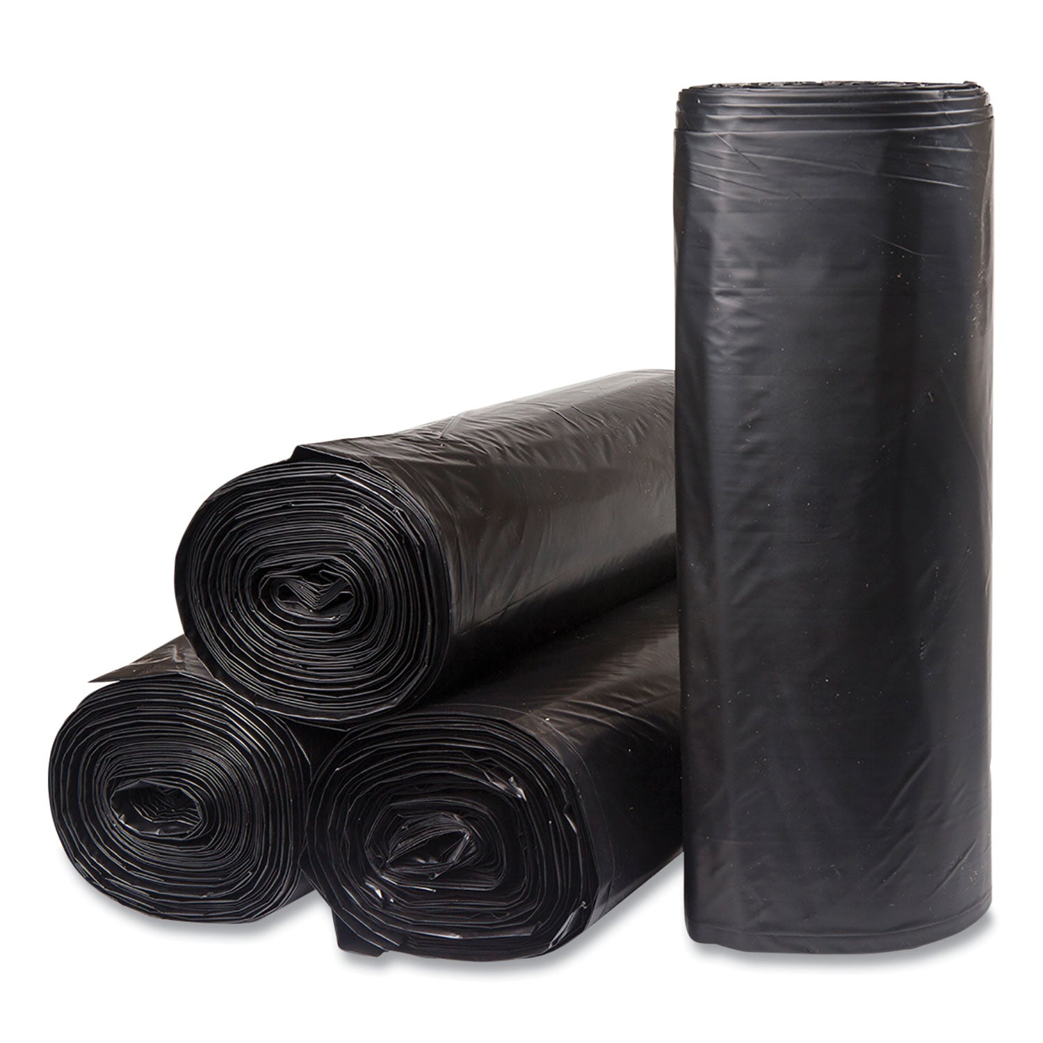 Low-Density Commercial Can Liners, 45 gal, 1.2 mil, 40" x 46", Black, Interleaved Roll, 10 Bags/Roll, 10 Rolls/Carton