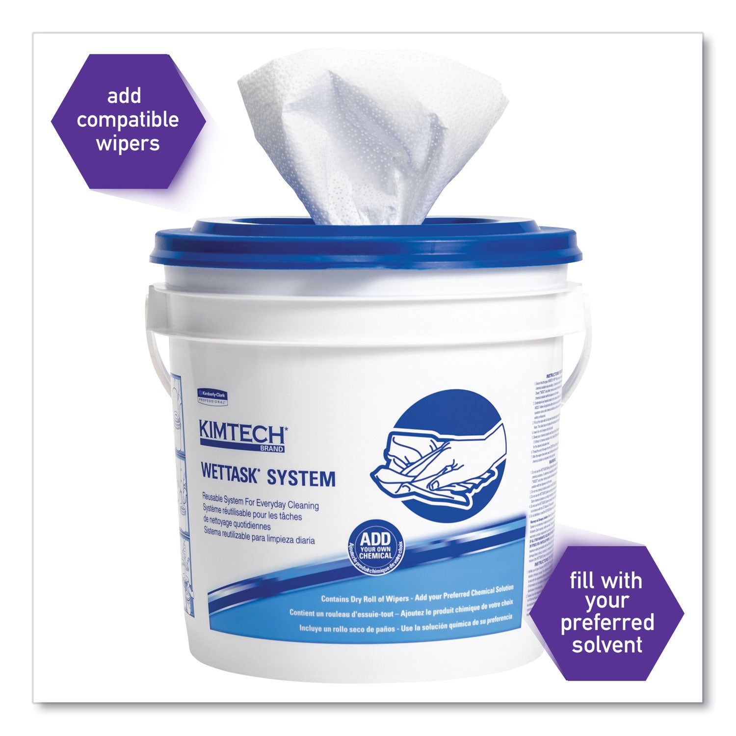 WypAll® WetTask Customizable Wet Wiping System Bucket, White/Blue, 4/Carton