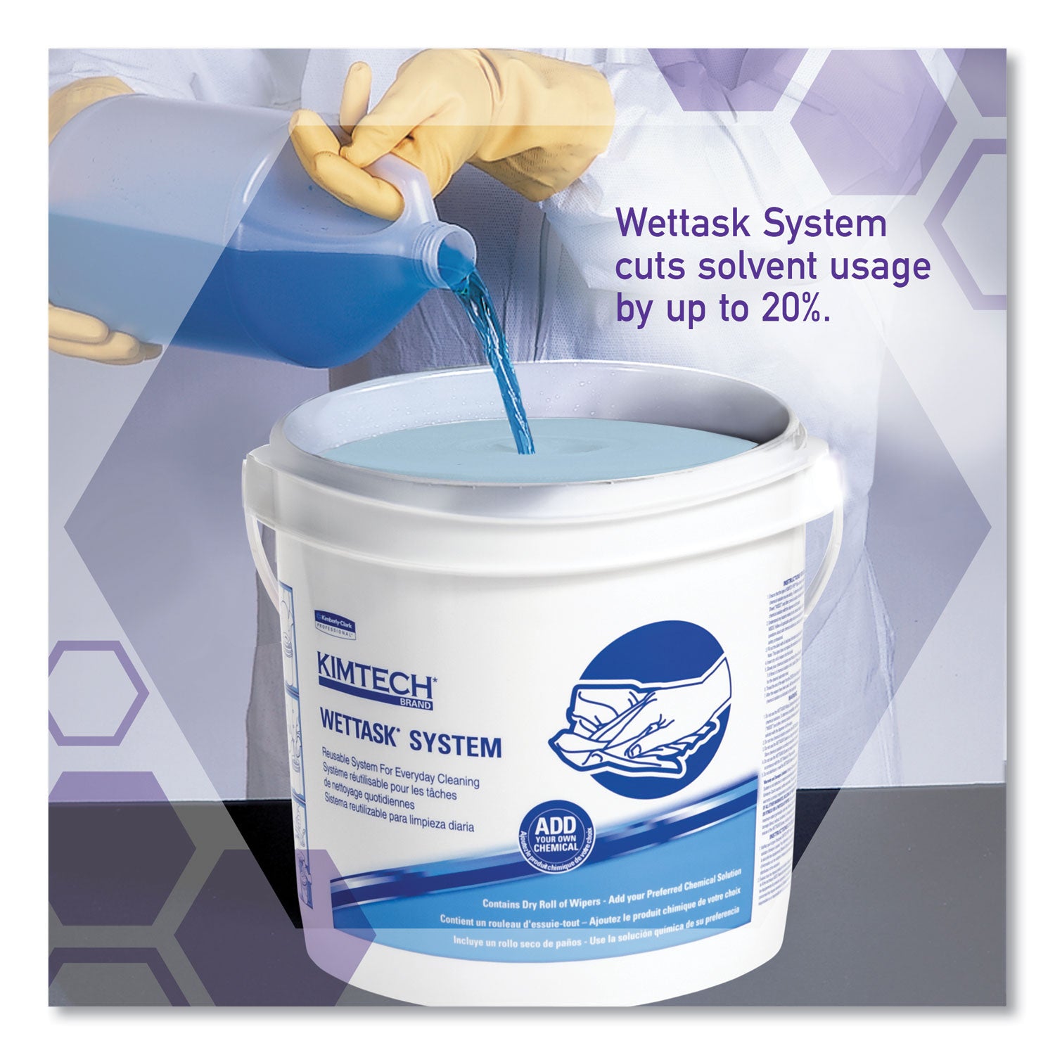 WypAll® WetTask Customizable Wet Wiping System Bucket, White/Blue, 4/Carton