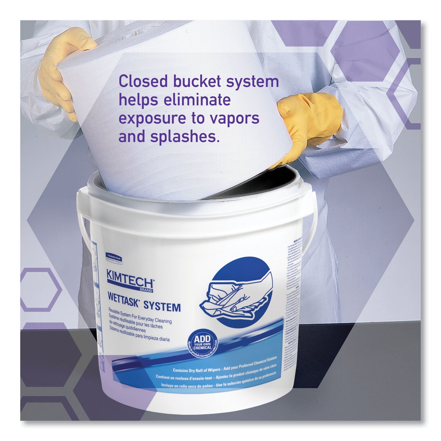 WypAll® WetTask Customizable Wet Wiping System Bucket, White/Blue, 4/Carton