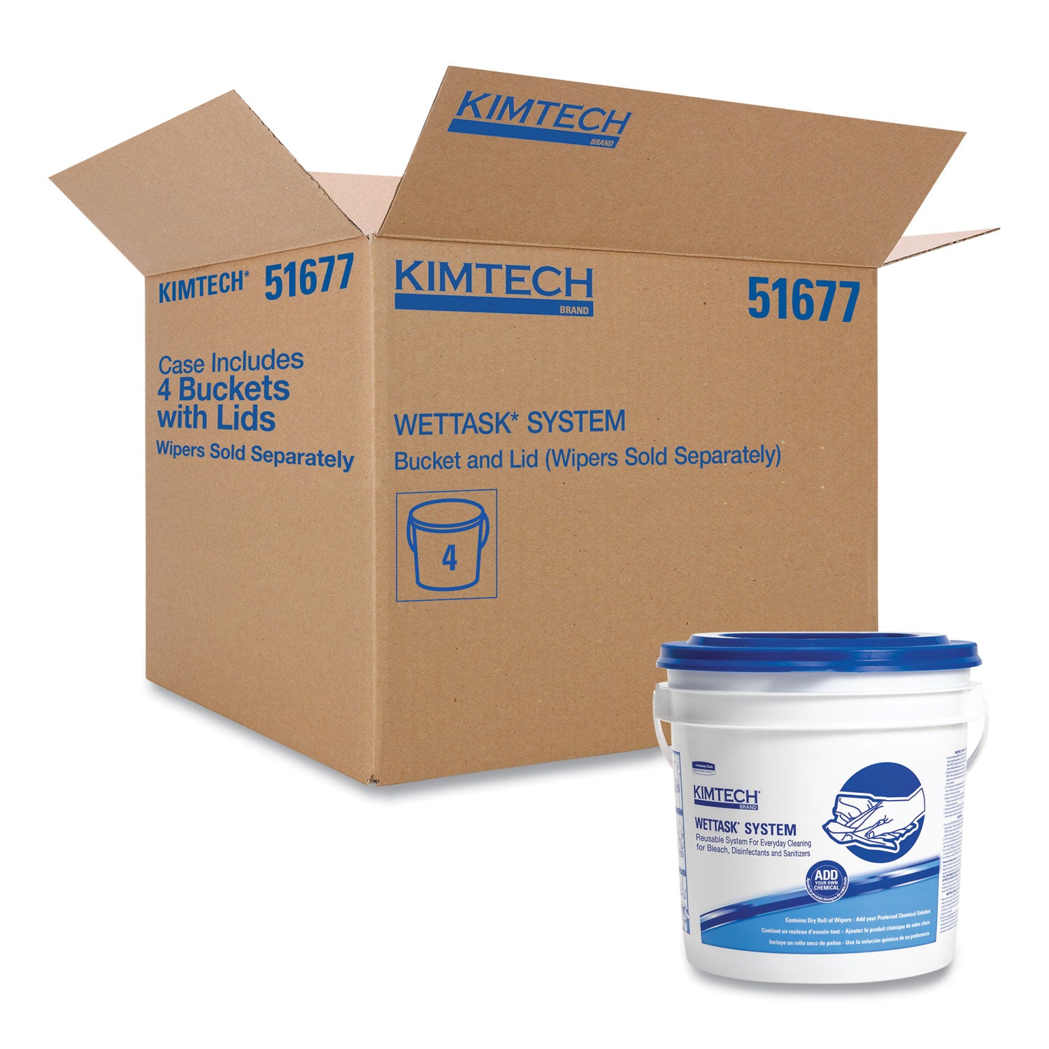 WypAll® WetTask Customizable Wet Wiping System Bucket, White/Blue, 4/Carton