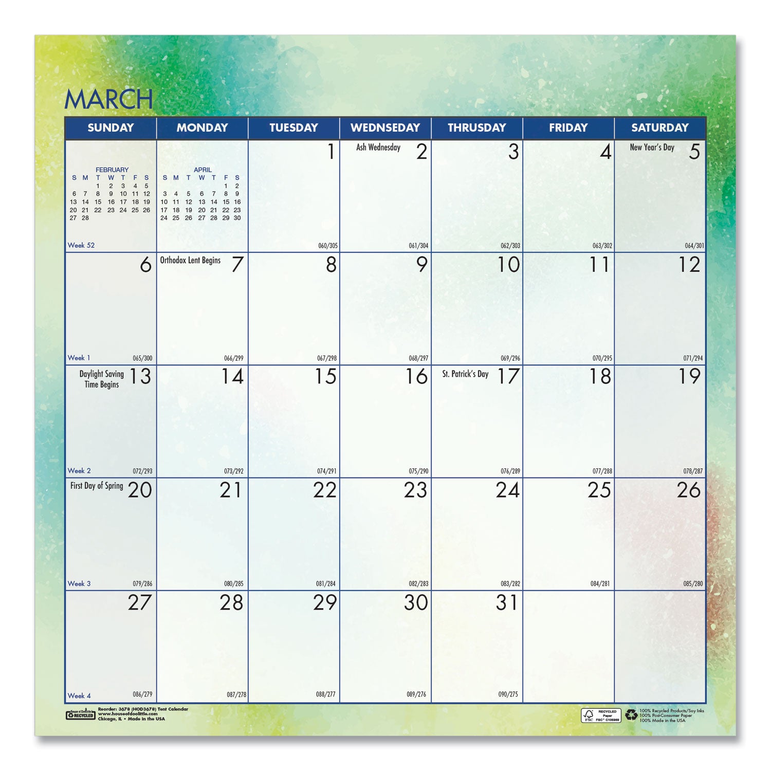 House of Doolittle™ Recycled Cosmos Tent Calendar, Night Sky Artwork, 6 x 6, White/Multicolor Sheets, 12-Month (Jan to Dec): 2025