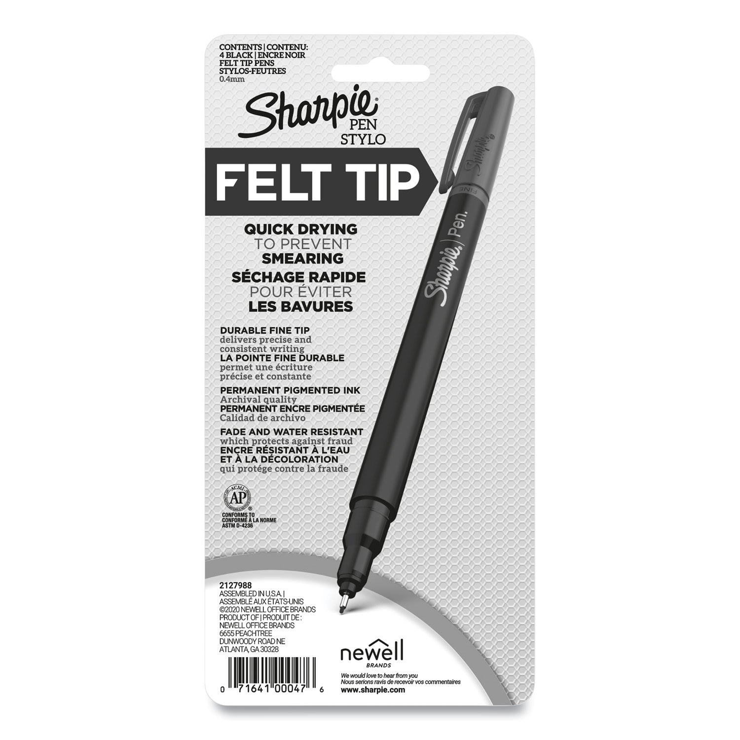 Sharpie® Water-Resistant Ink Porous Point Pen, Stick, Fine 0.4 mm, Black Ink, Black Barrel, 4/Pack