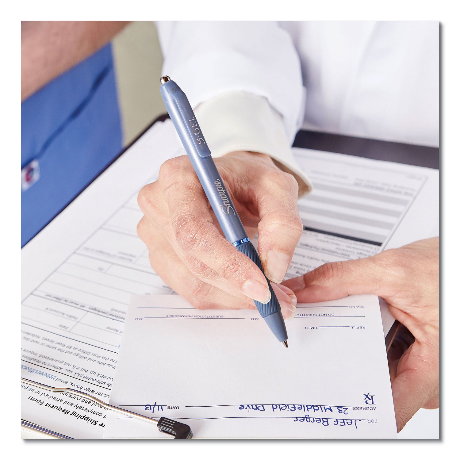 Sharpie® S-Gel™ S-Gel Fashion Barrel Gel Pen, Retractable, Medium 0.7 Mm, Black Ink, Frost Blue Barrel, Dozen