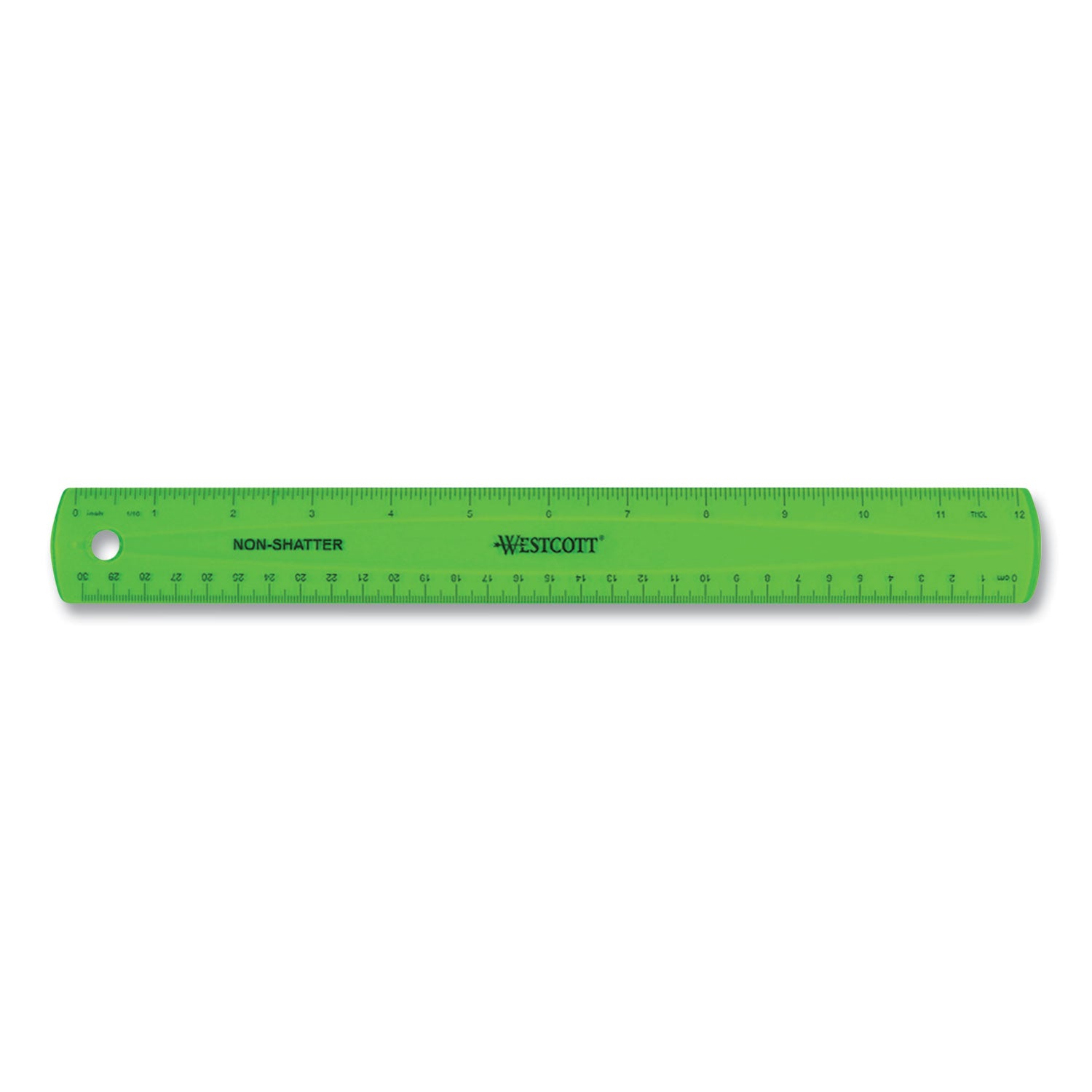 Westcott® Non-Shatter Flexible Ruler, Standard/metric, 12" (30 Cm) Long, Plastic, Assorted Translucent Colors, 12/box