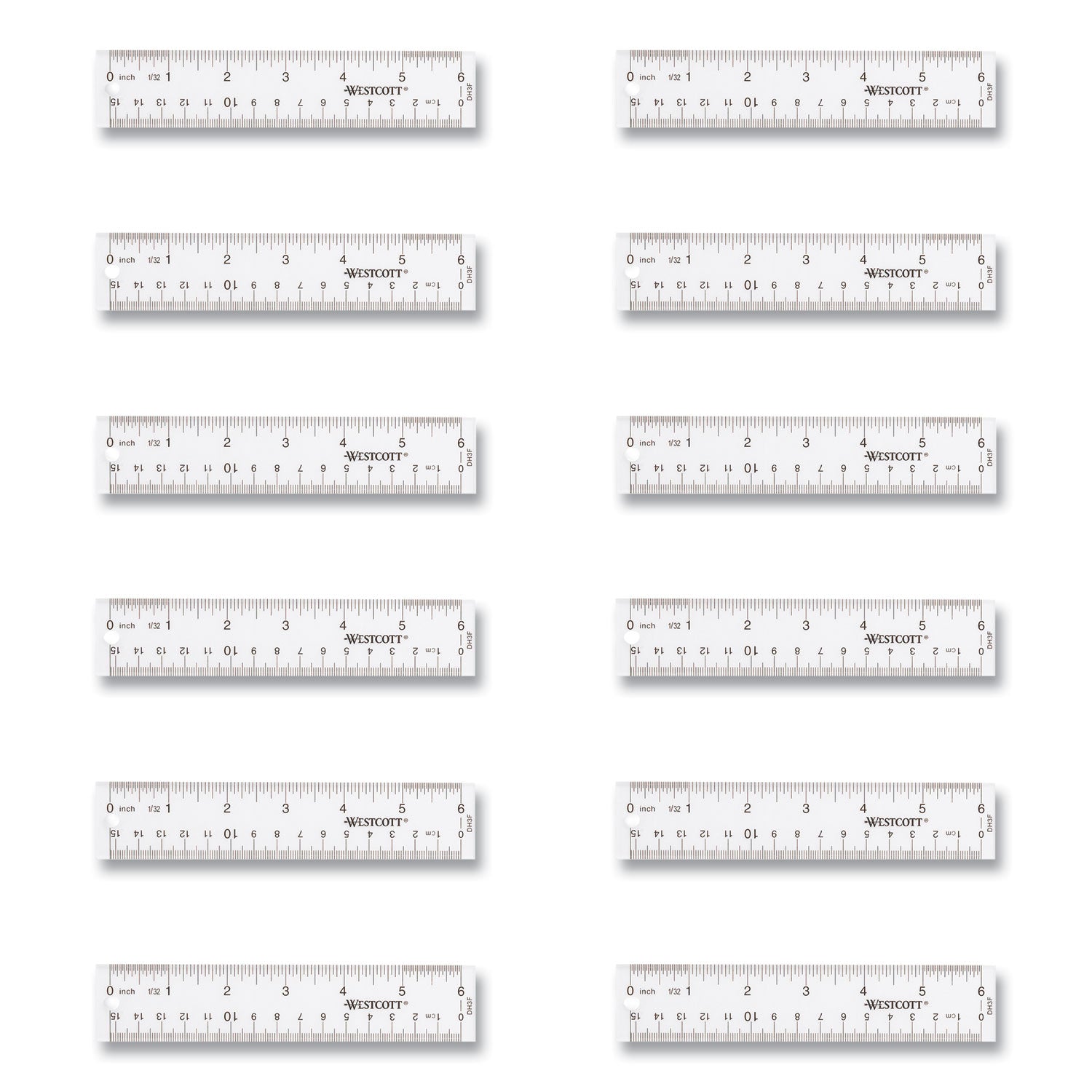Clear Flexible Acrylic Ruler, Standard/Metric, 6" (15 cm) Long, Clear, 12/Box