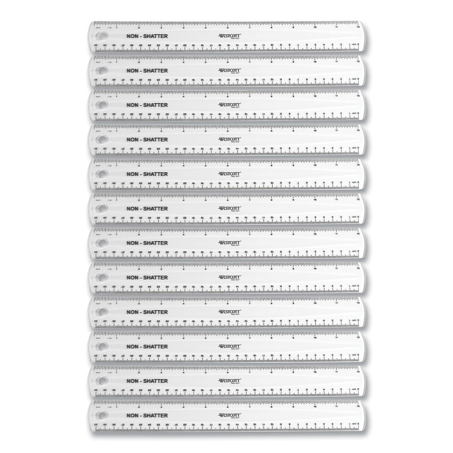 Non-Shatter Flexible Ruler, Standard/Metric, 12" (30 cm) Long, Plastic, Clear, 12/Box