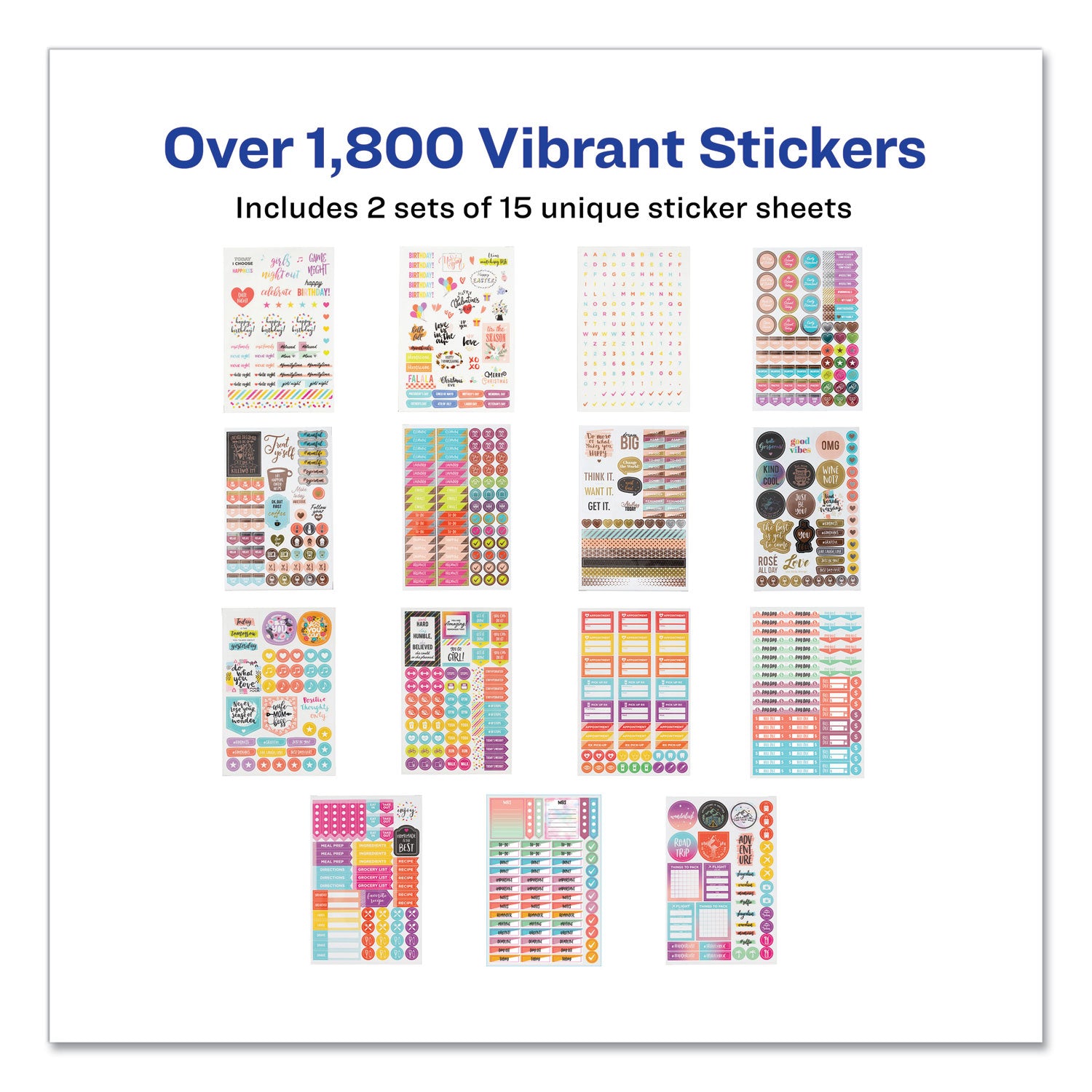 Avery® Planner Sticker Variety Pack For Moms, Budget, Family, Fitness, Holiday, Work, Assorted Colors, 1,820/pack