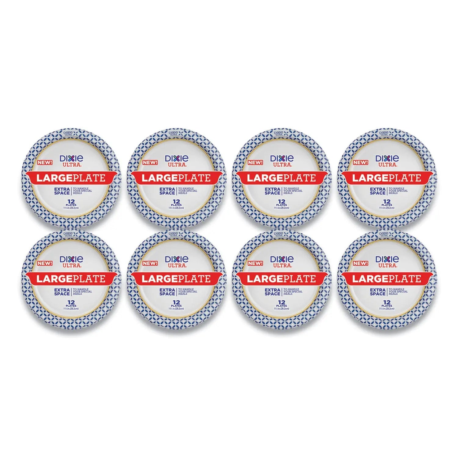 Heavy Duty Disposable Dinnerware, Large Plate, 11.5" dia, Floral, Blue/Yellow/White, 12/Pack