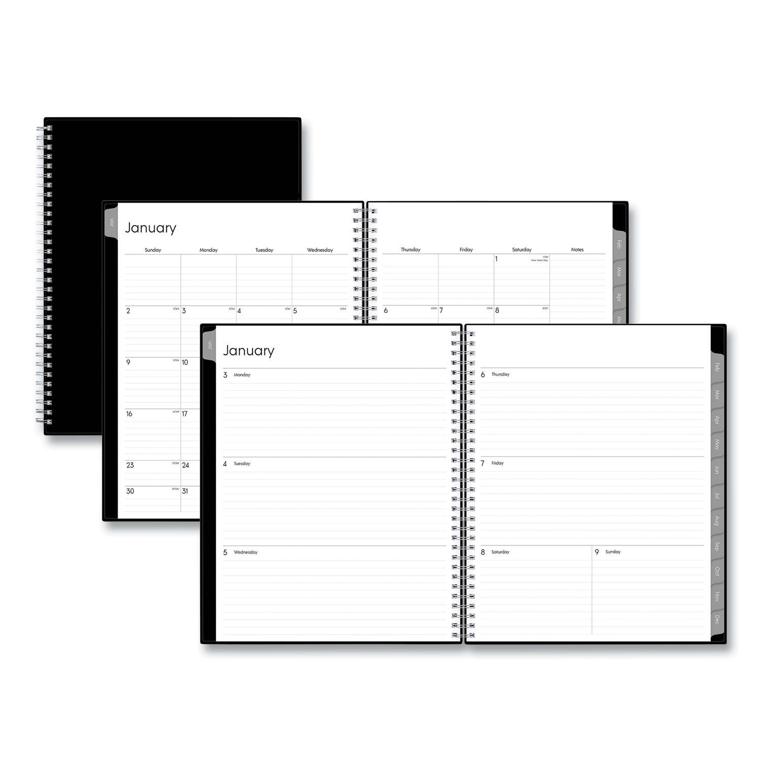 Enterprise Weekly/Monthly Planner, 11 x 8.5, Black Cover, 12-Month (Jan to Dec): 2025